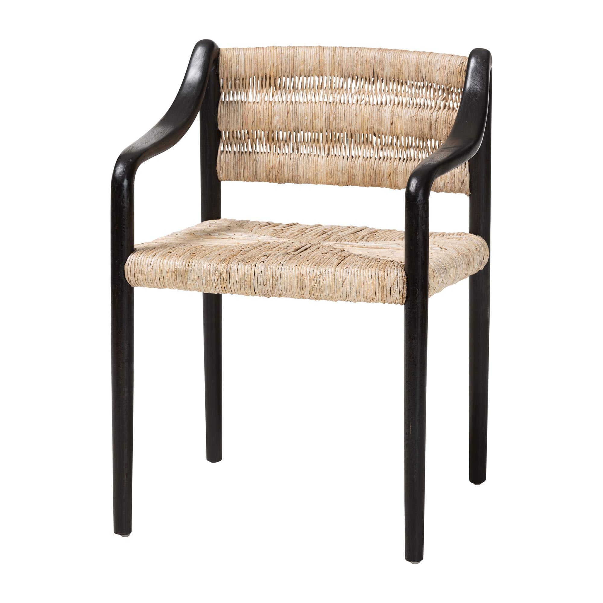 bali & pari - Onda Handwoven Seagrass Dining Chair - Natural Fiber Wicker Armchair with Mahogany Wood Frame - Black/Natural Brown