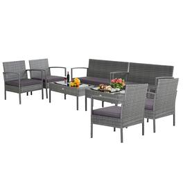 Costway - 8 PCS Outdoor Rattan Furniture Set Patio Conversation Sofa Set Cushioned - Gray