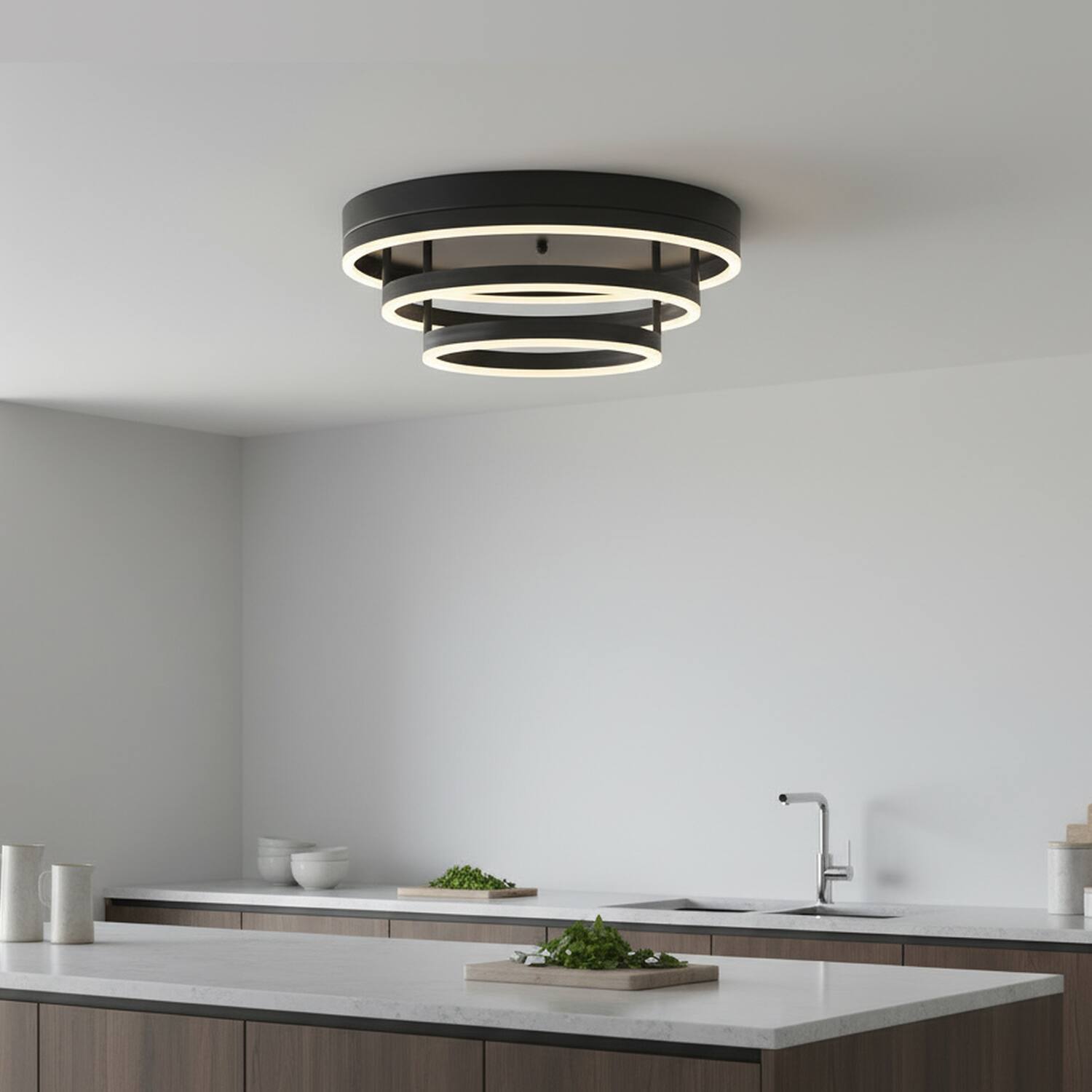 Left. Umeiluce - 19.7" Modern LED Flush Mount lighting Geometric light for Low-ceiling - Matte Black.
