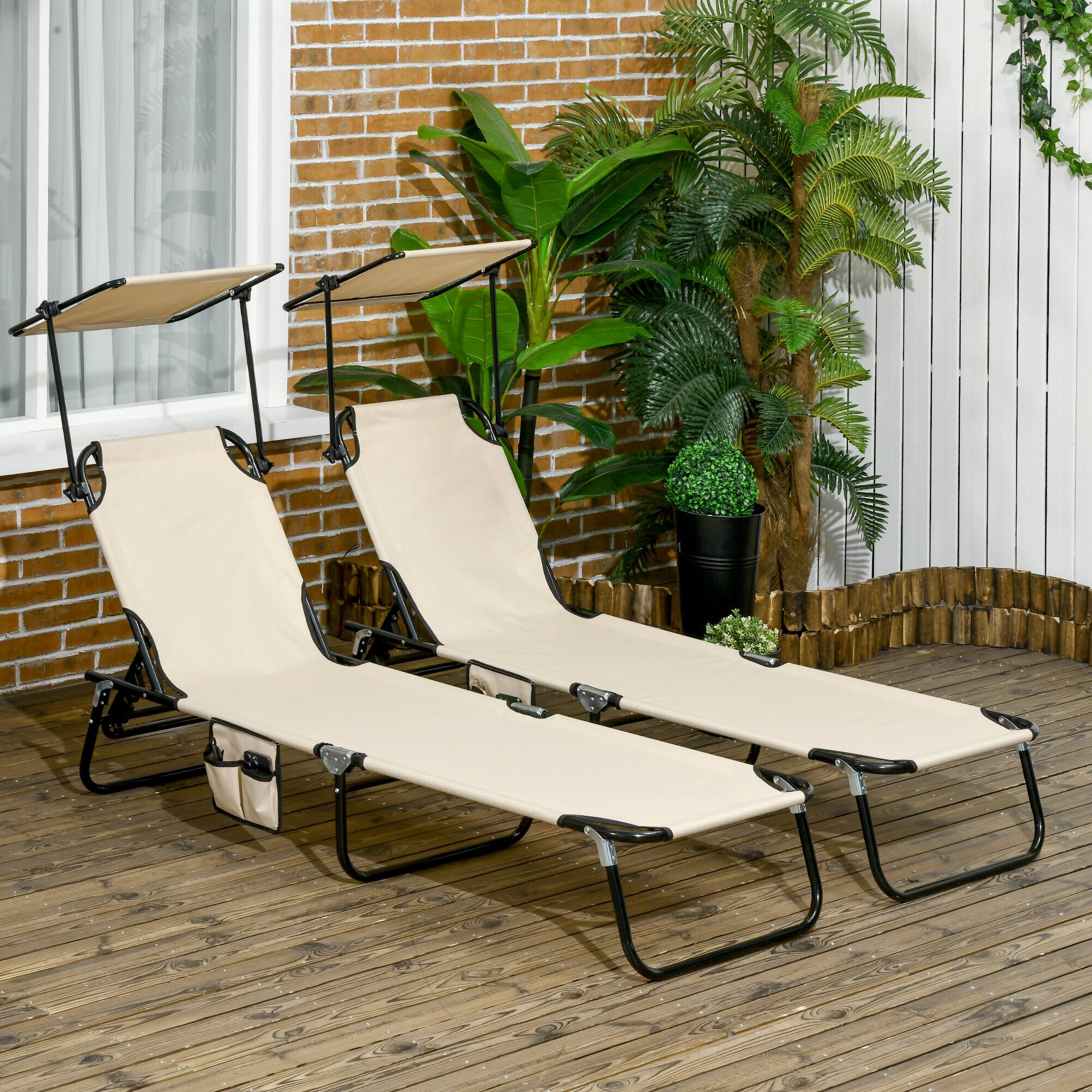 Alt View 1. Outsunny - Lounge Pool Lounge Chairs Set of 2, Outdoor Sun Tanning Chairs, Reclining Back - Tan.