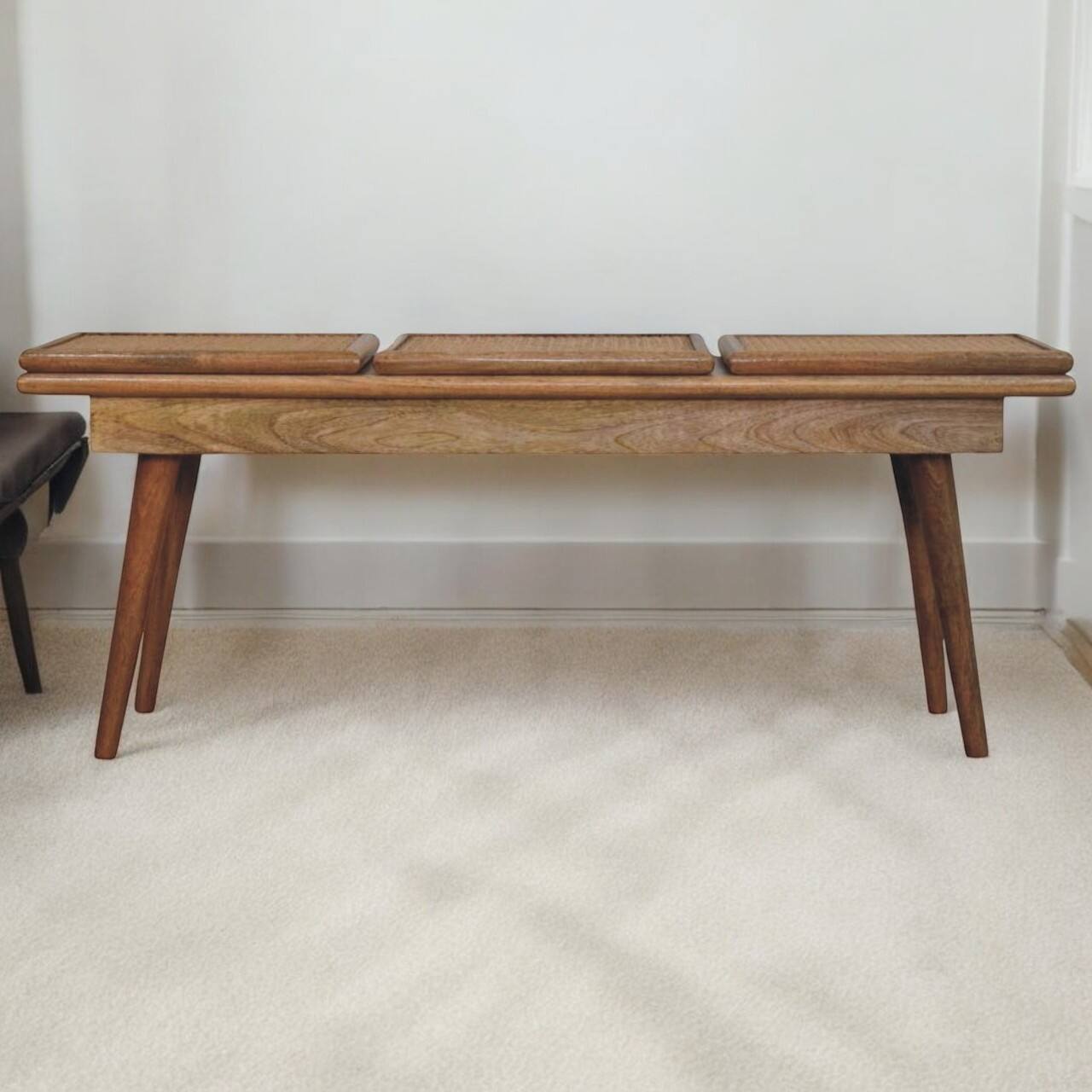 Alt View 5. Artisan Furniture - Artisan Furniture Solid Wood Larissa Triple Accent Oak-ish Cane Bench, Brown - Brown.