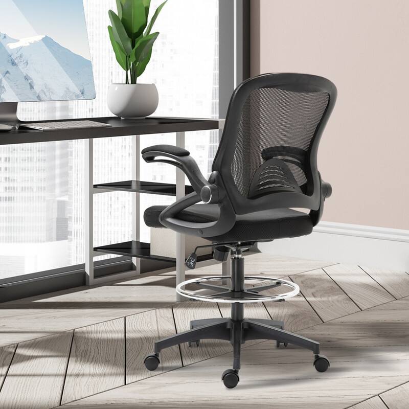 Alt View 1. HTUTWOO - Mesh Chair Office Chair with - Lumbar Support, Flip-Up Armrests, Adjustable Height,for Home Office, Studio, Dorm - Black.