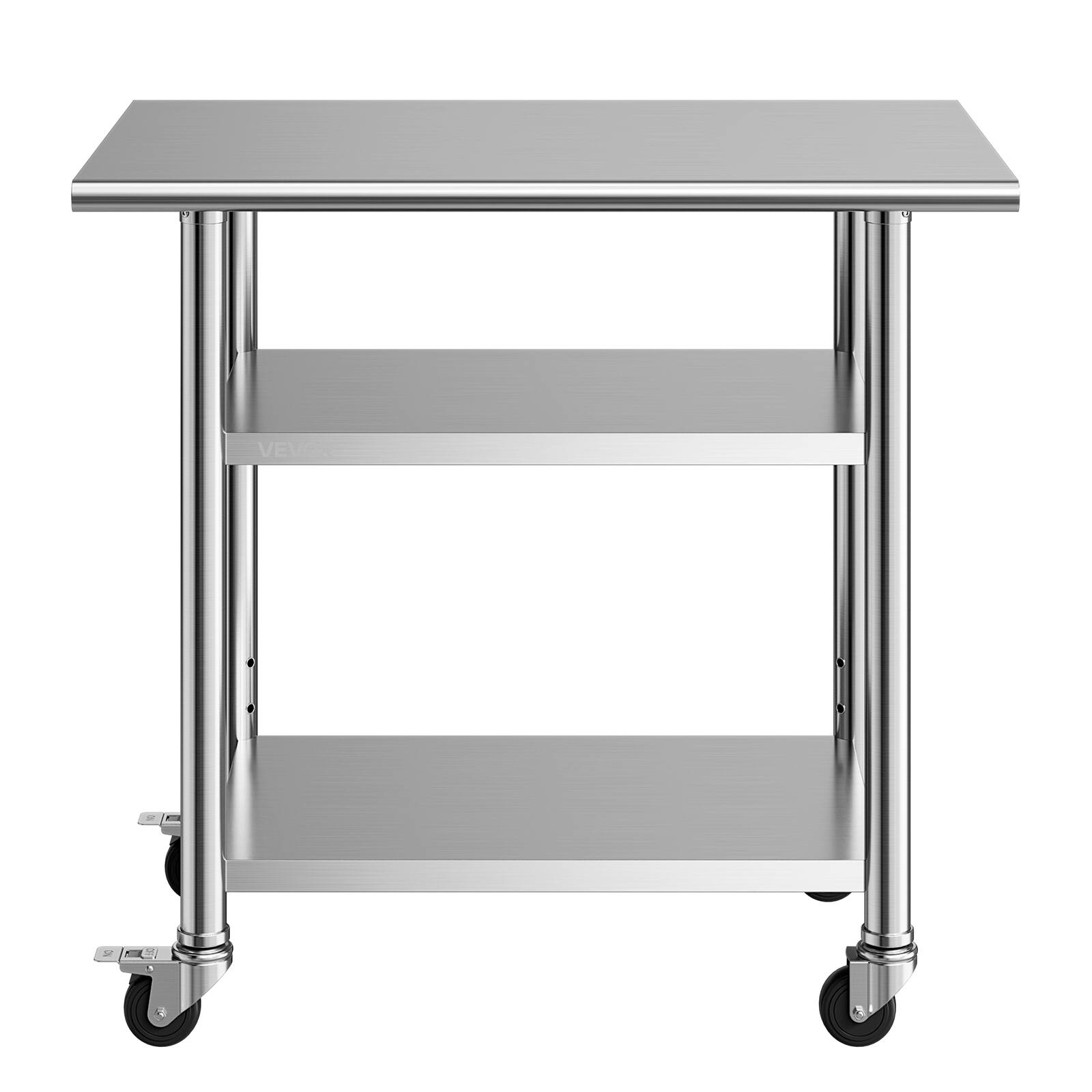 Alt View 5. VEVOR - Stainless Steel Work Table, 24x36 Inch Food Prep Table with 2 Shelves and Wheels, Commercial Kitchen Workstation - Silver.