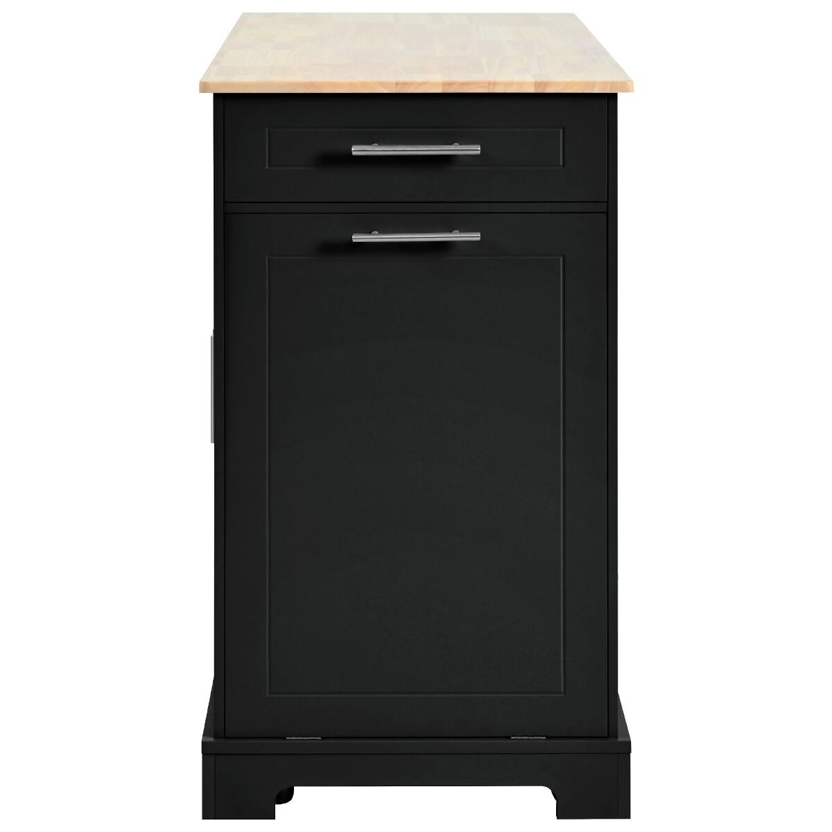 Alt View 7. Loheer - Loheer Black Fluted Kitchen Island with Trash Can Storage, Rubberwood Top & Power Outlet, 48.5in - Black.