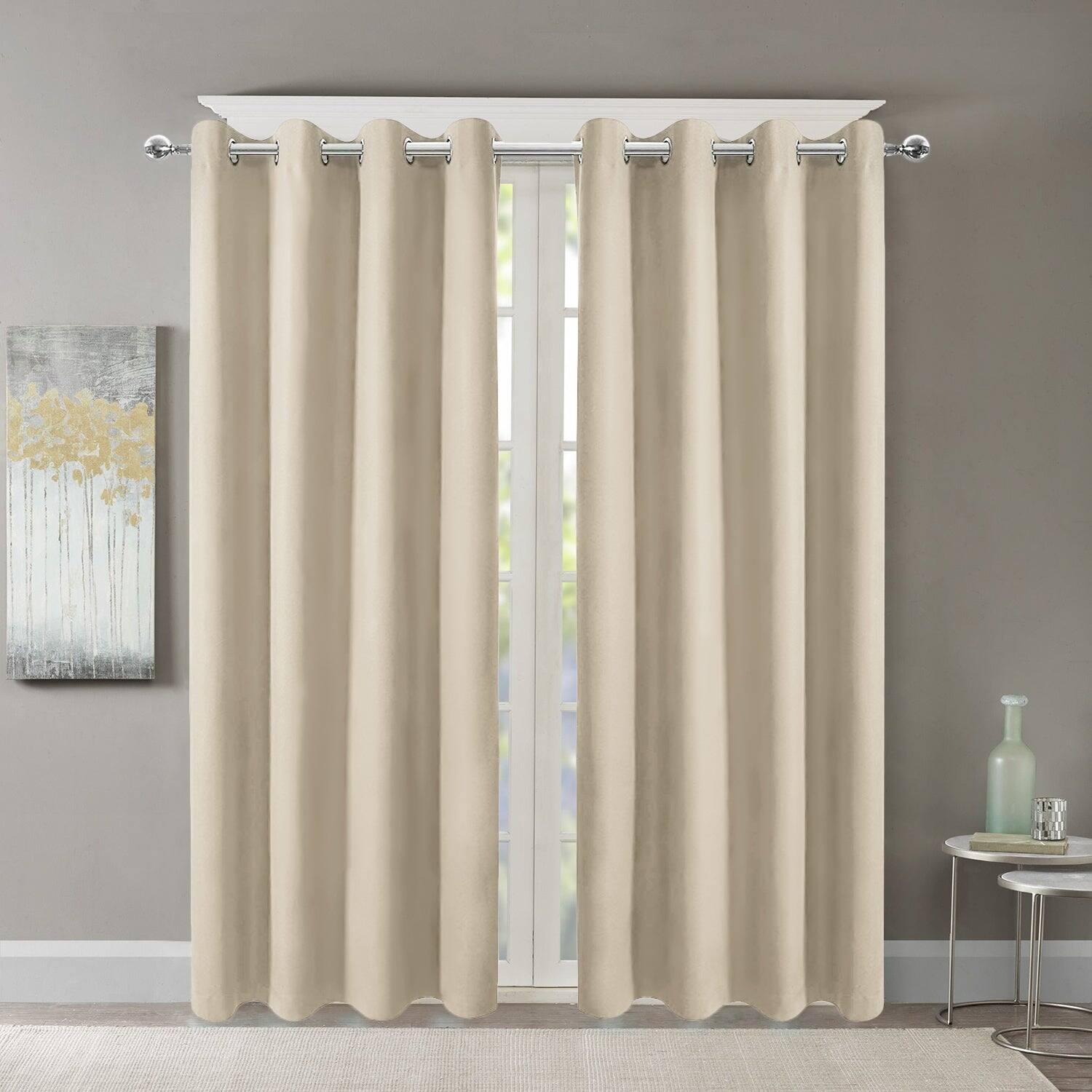 Front. BreeBe - Blackout Indoor curtain grommets with coating, beige, 52*84 inch, 2 Panels - Beige.