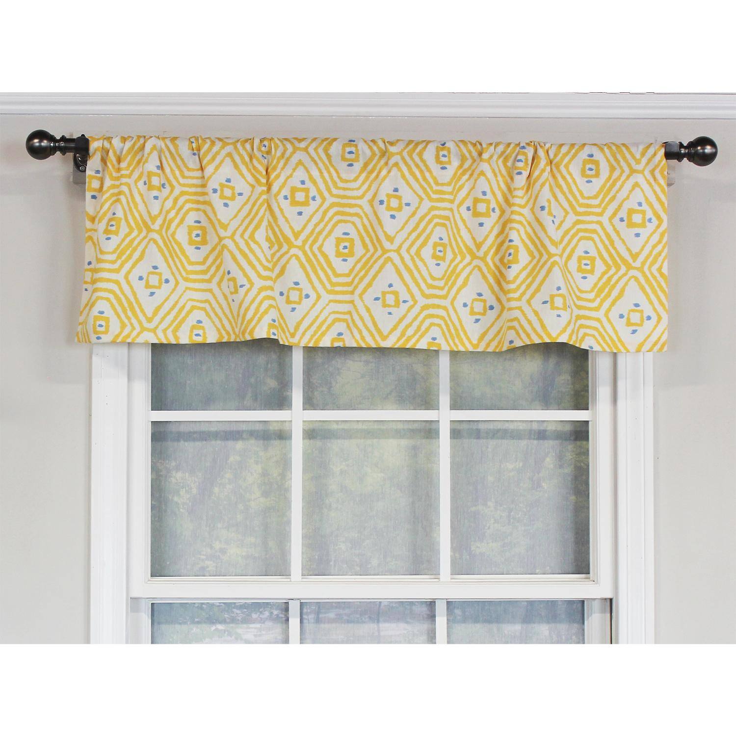 Angle. RLF Home - RLF Home Geo Tailored 100% Cotton with Fully Lined 3" Rod Pocket Valnance for Windows 50" x 14" Yellow - Yellow.