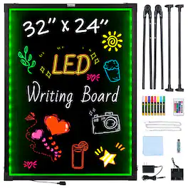 VEVOR - LED Message Writing Board, 32"x24" Illuminated Erasable Lighted Chalkboard, Neon Effect Menu Sign Board, Drawing Board - Black