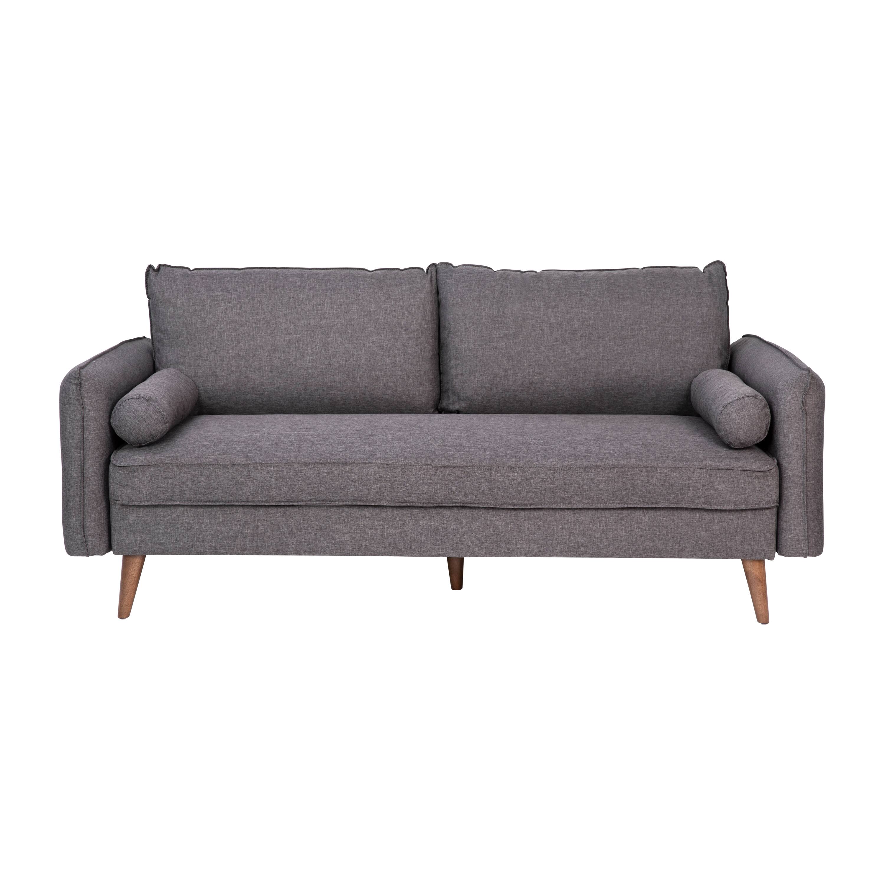 Alt View 9. Emma + Oliver - Carthage Upholstered Mid-Century Modern Pocket Spring Sofa with Wooden Legs and Removable Back Cushions - Stone Gray.