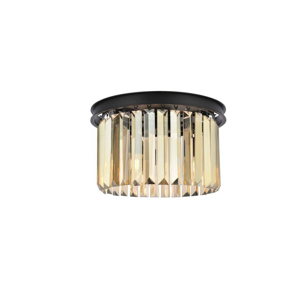 Left. Urban Classic - Sydney 3 light Matte Black Flush Mount Golden Teak (Smoky) Royal Cut Crystal - Matte Black.