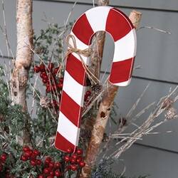 Angle. BreeBe - Candy Cane Planter Stake Topper 13.5"H x 6"W - Red, White.