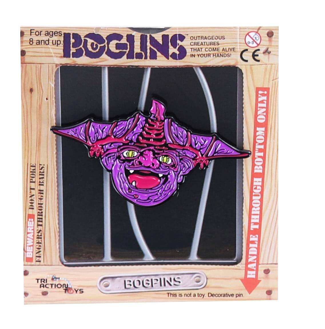 For ages 8 and up

BOGPINS

OUTRAGEOUS CREATURES THAT COME ALIVE IN YOUR HANDS!

BEWARE: FINGERS CAN'T HANDLE THROUGH BOTTOM BARS!

HANDLE THROUGH BOTTOM BARS ONLY!

This is not a toy. Decorative pin

TRI ACTION TOYS