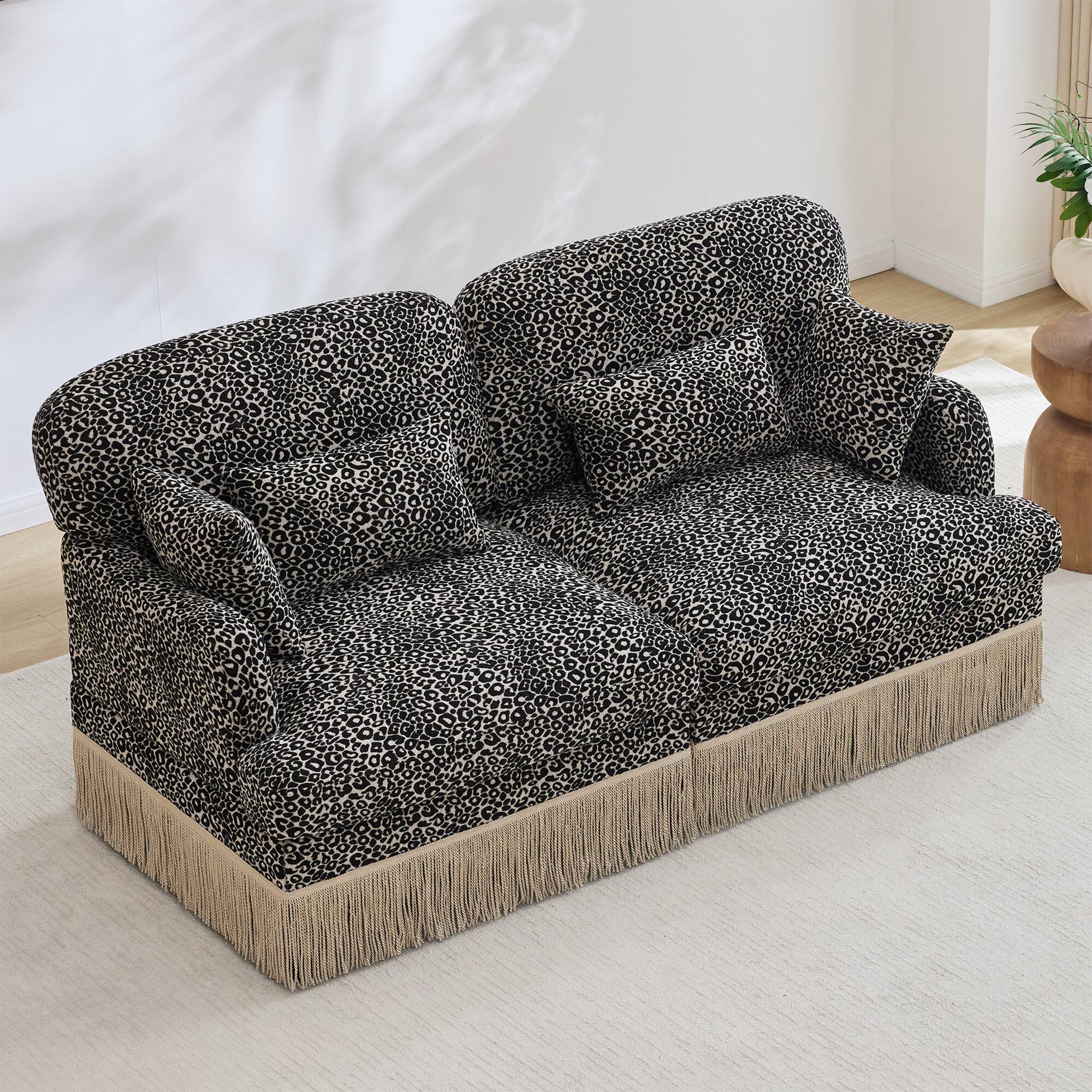 Left. Anysun - Modern Fashion Leopard Print Chenille Deep Seat Loveseat, Easy Assembly - khaki.