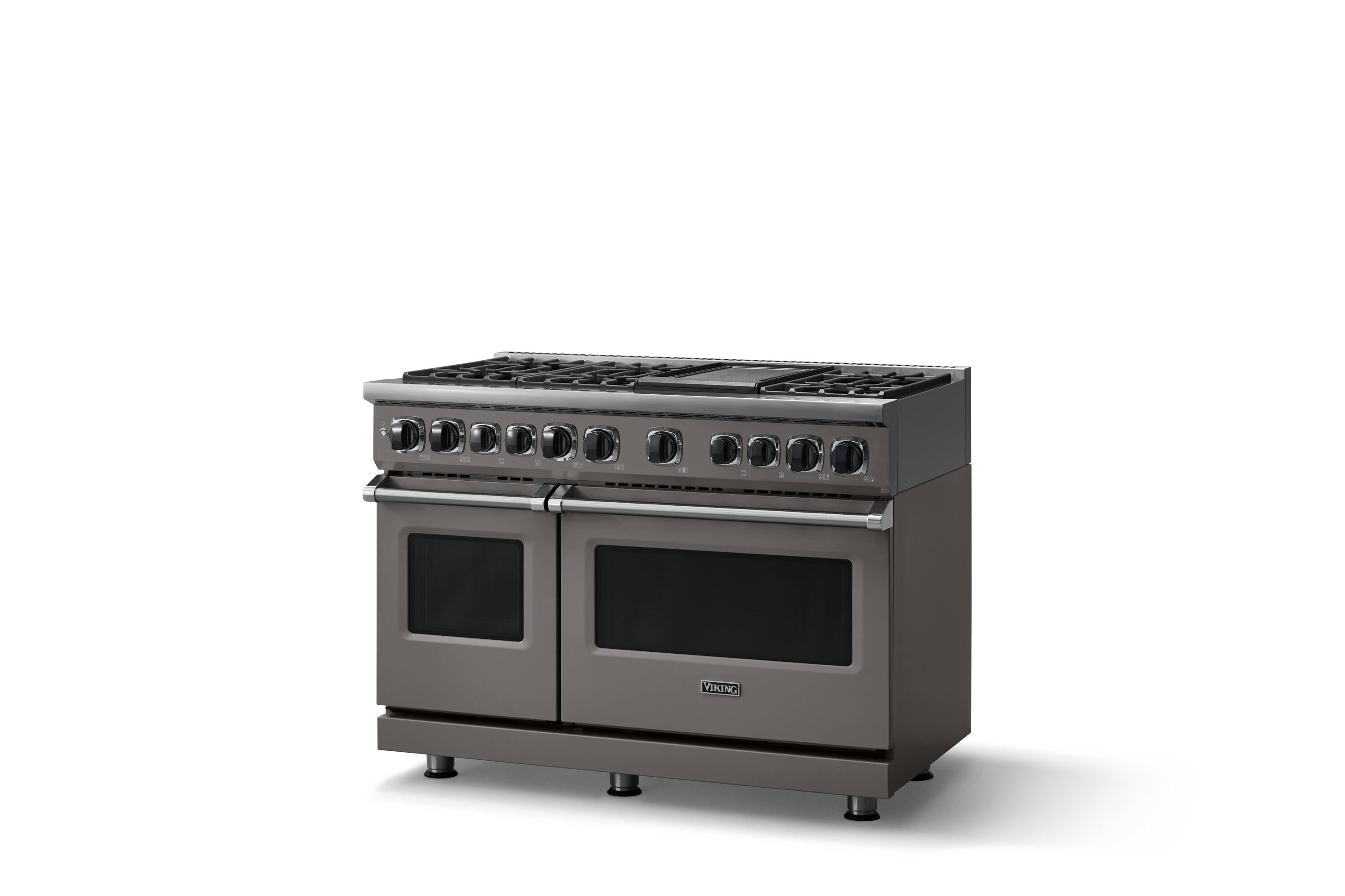 Angle. Viking - 48"W. 7.3 Cu. Ft. 7Series Self-Clean LP Dual Fuel 8 Burner Range/Griddle-Damascus Gray - Damascus Gray.
