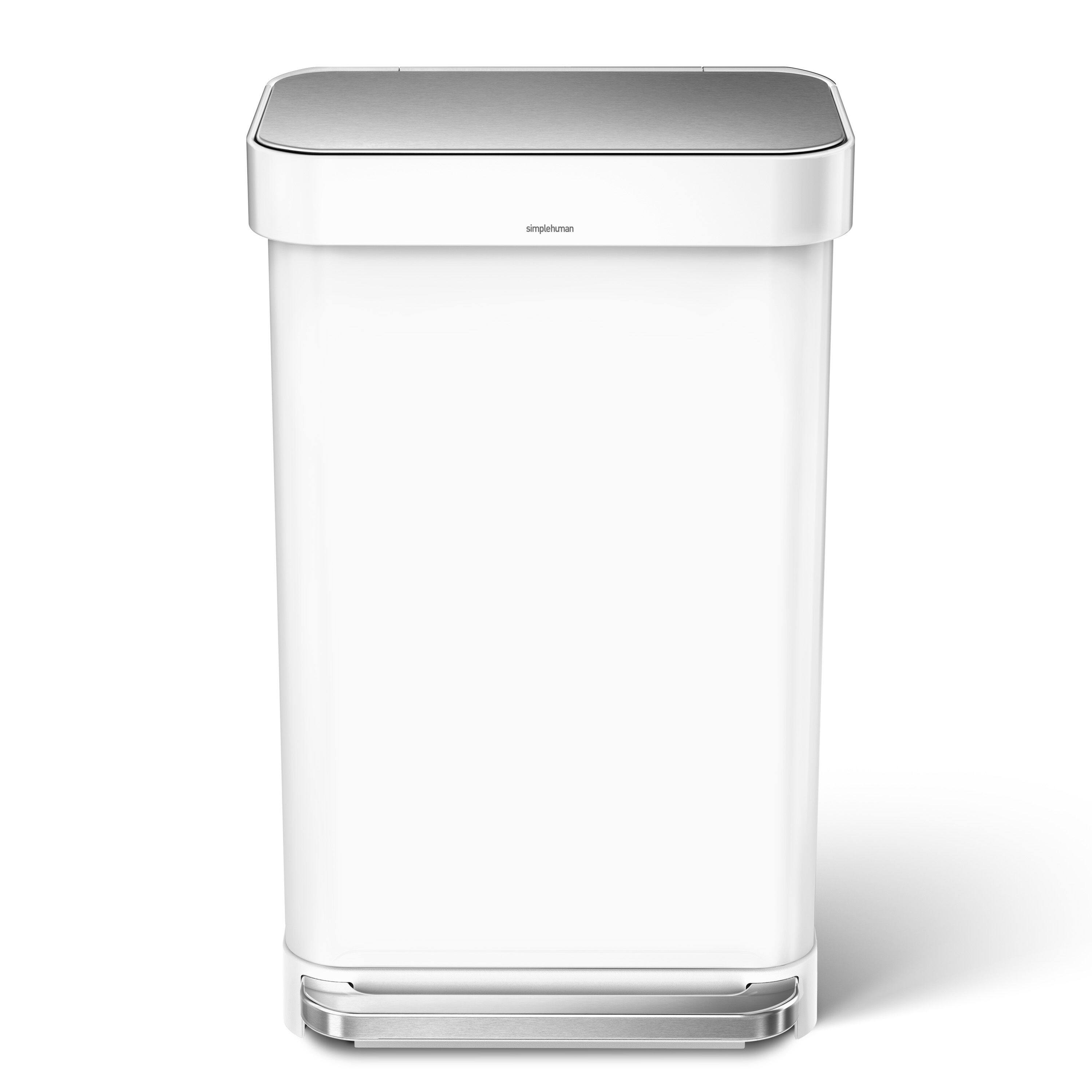 Alt View 2. simplehuman - 45L rectangular step can with liner pocket, white steel - White.
