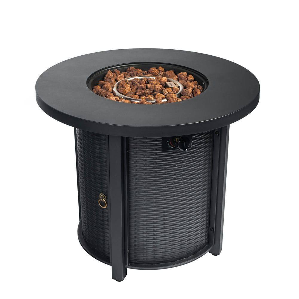 Alt View 1. Resenkos - 30" 50000 BTU Round Steel Propane Gas Fire Pit Table for Outside Patio, Deck, Garden, Courtyard, Black.