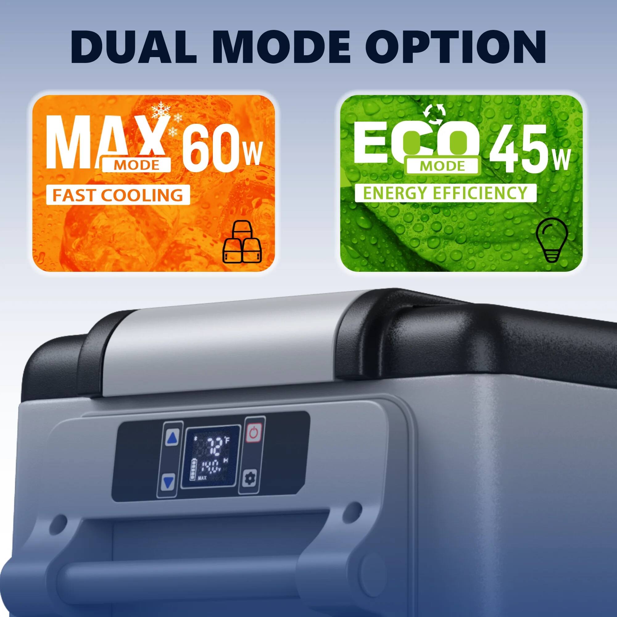 DUAL MODE OPTION

MAX MODE 60w  
FAST COOLING

ECO MODE 45w  
ENERGY EFFICIENCY