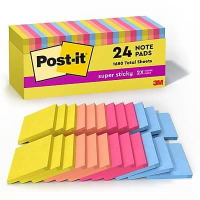 "Post-it - Super Sticky Notes, 3"" x 3"", Summer Joy Collection, 70 Sheets/Pad, 24 Pads/Pack - Assorted" price history on PriceWatchPro