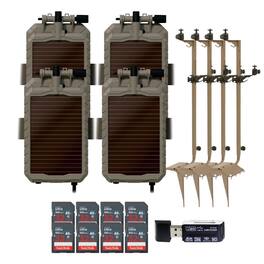 Stealth Cam - Mounting Post for Camera& Solar Pak with 12V Solar Battery Pack 32GB Memory Cards and Card Reader (4 Pack)