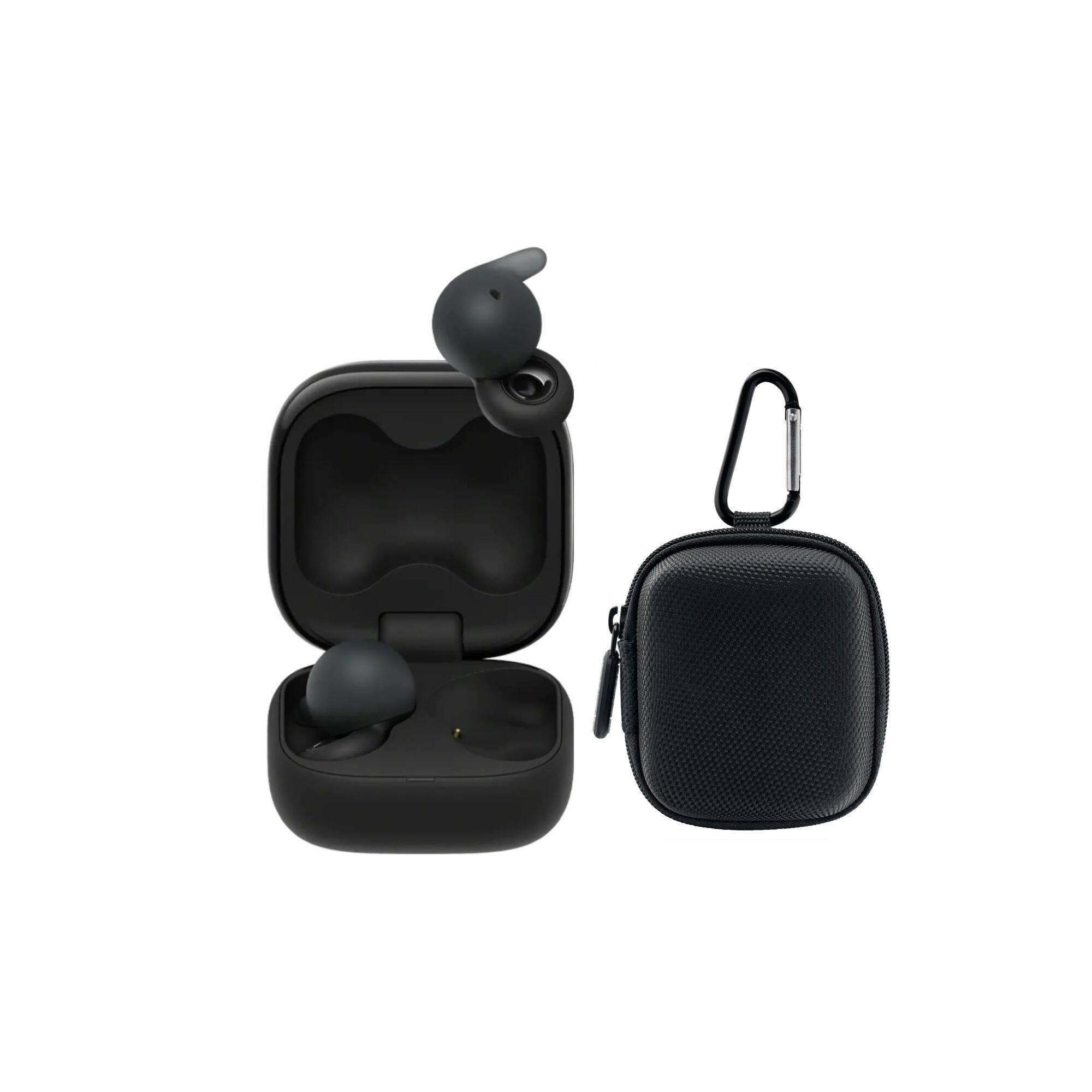 Front. Sony - Sony LinkBuds Open True Wireless Earbud Headphones (Black) and Case Bundle - Black.