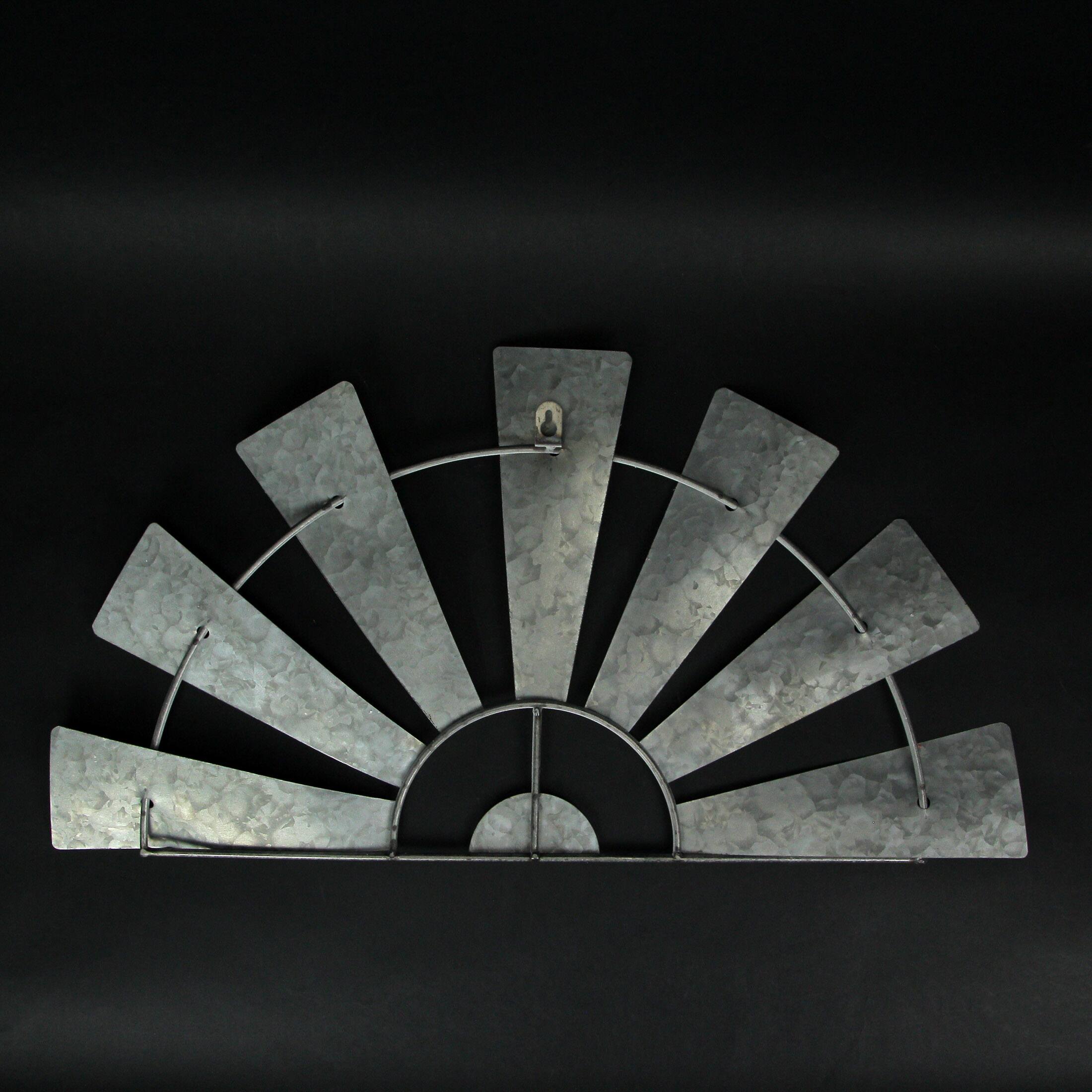 Alt View 5. Zeckos - 24 Inch Weathered White Metal Half-Windmill Wall Sculpture Rustic Home Decor Art - White.