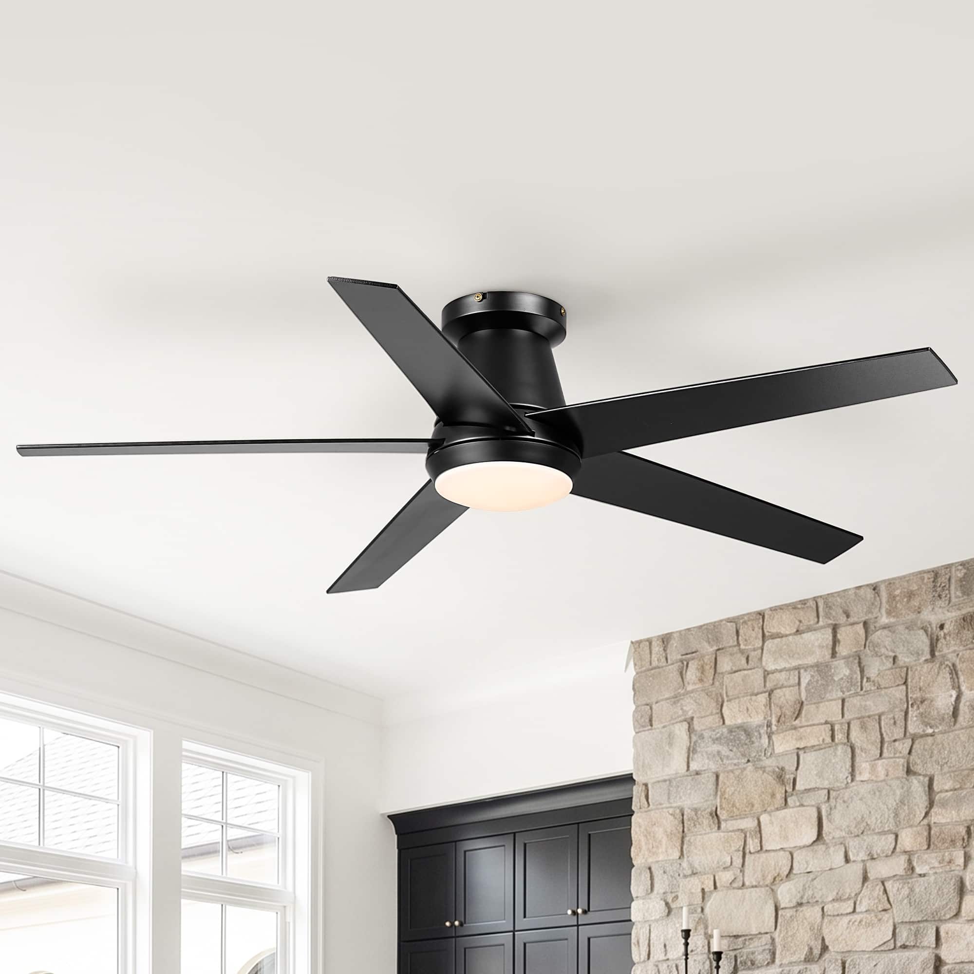 Vaczon - 52 Inch Reversible Blades Flush Mount Smart Ceiling Fan with 3CCT Dimmable LED Light, Remote and App Control - Black