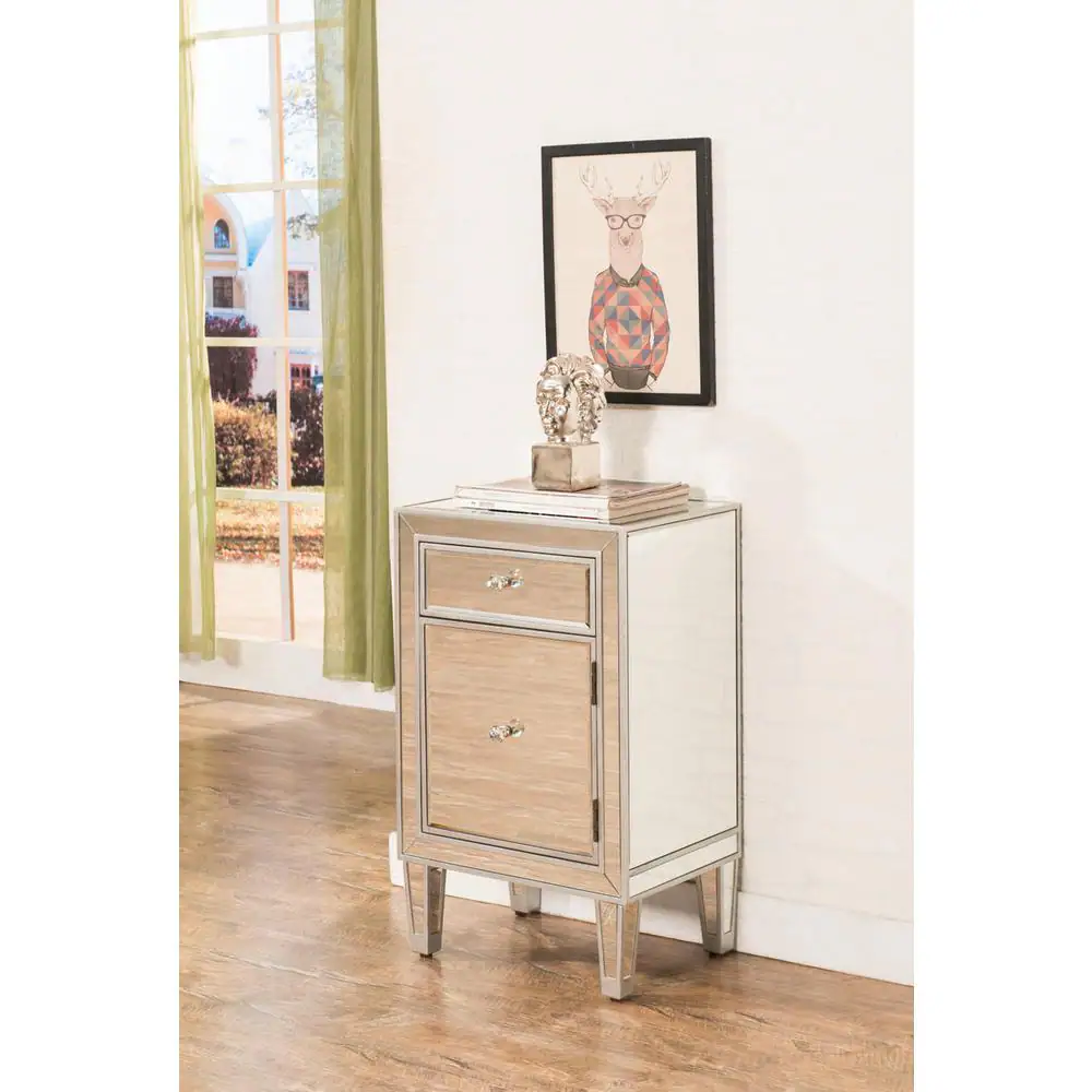 Back. Elegant Decor - End table 1 drawer 18in. W x 13in. D x 29in. H in antique silver paint - Antique Silver.