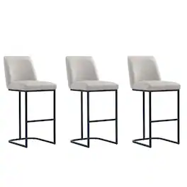 Manhattan Comfort - Serena Modern Metal Upholstered Barstool - Set of 3 - Light Gray