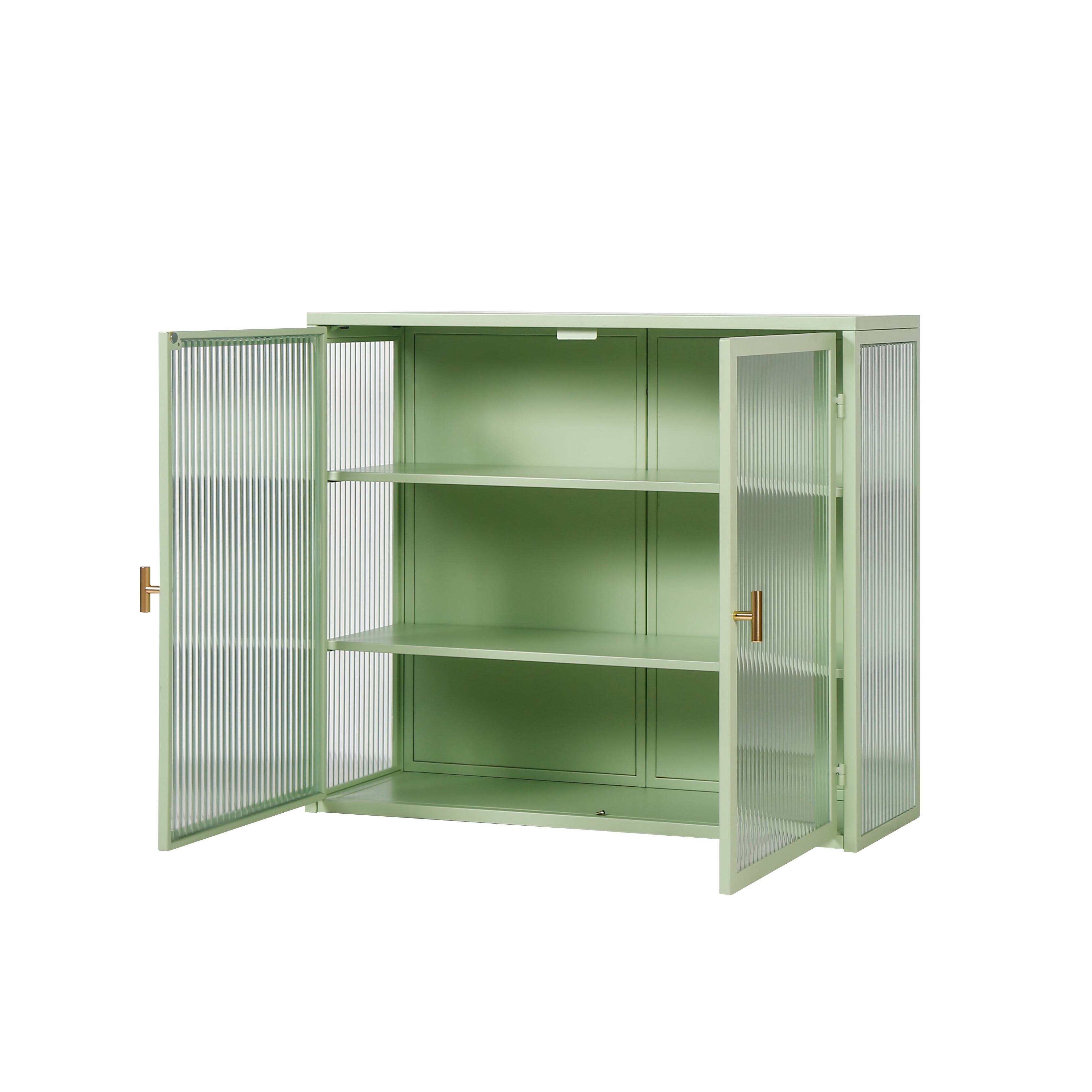 Angle. Spaco - Spaco 27.56" Wall Cabinet with Glass Doors, Modern 2 Door Storage Cabinet with 3 Tier Shelves for Living Bathroom Room - Mint Green.