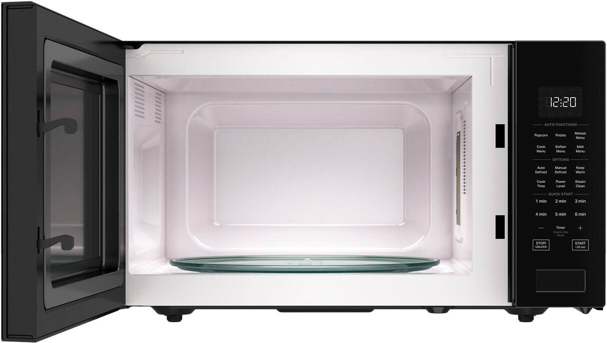 The text on the image reads:

12:20 Auto Functions: Potato Reheat Menu, Cook Menu, Soften Menu, Melt Menu, OPTIONS: Auto Defrost, Manual Defrost, Keep Warm, Cook Time, Power Level, Steam Clean, QUICK START 1 min, 2 min, 3 min, 4 min, 5 min, 6 min, Tamer 10R0 -5iat + STOW UNLOCK START 30 sec.