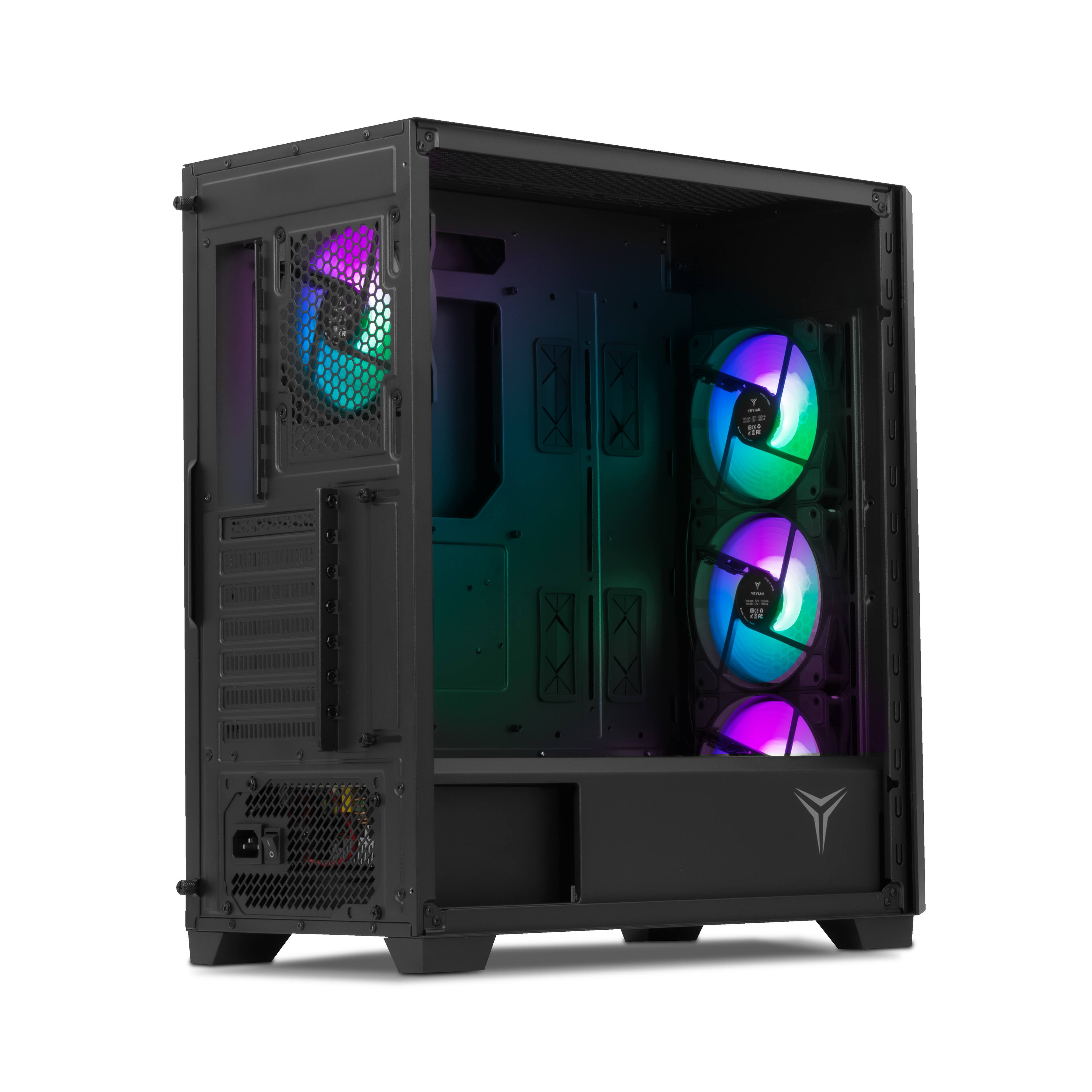 Back. YEYIAN - Yeyian PC Case. ATX, Mid Tower, 4 ARGB Fans Included. Model: YCM-APPHO-01FA - Black.