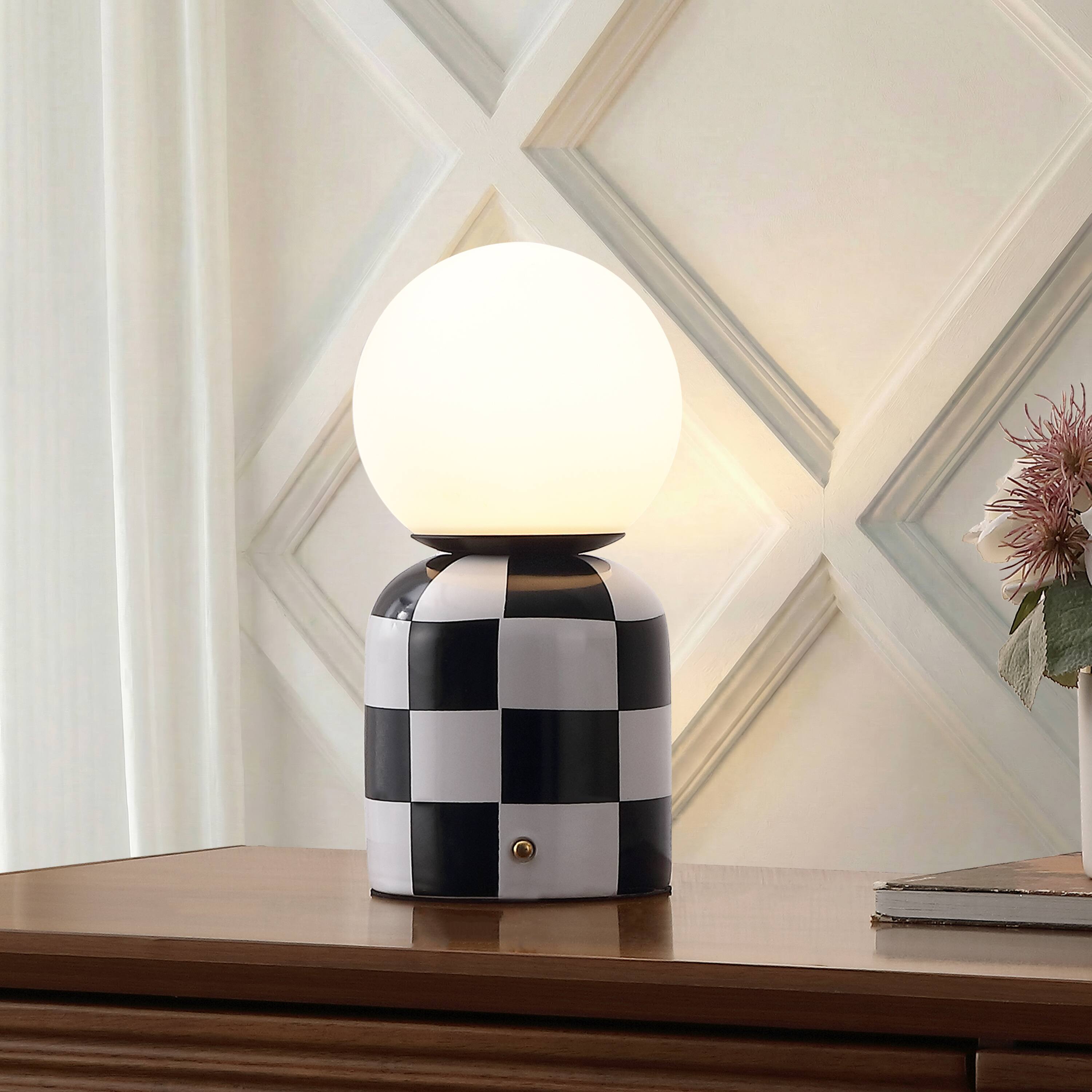 Alt View 1. Jonathan Y - Zira 10 in. Ceramic Rechargeable Cordless Portable Dimmable with Frosted Globe Shade LED Table Lamp, Black/White - Black/White.