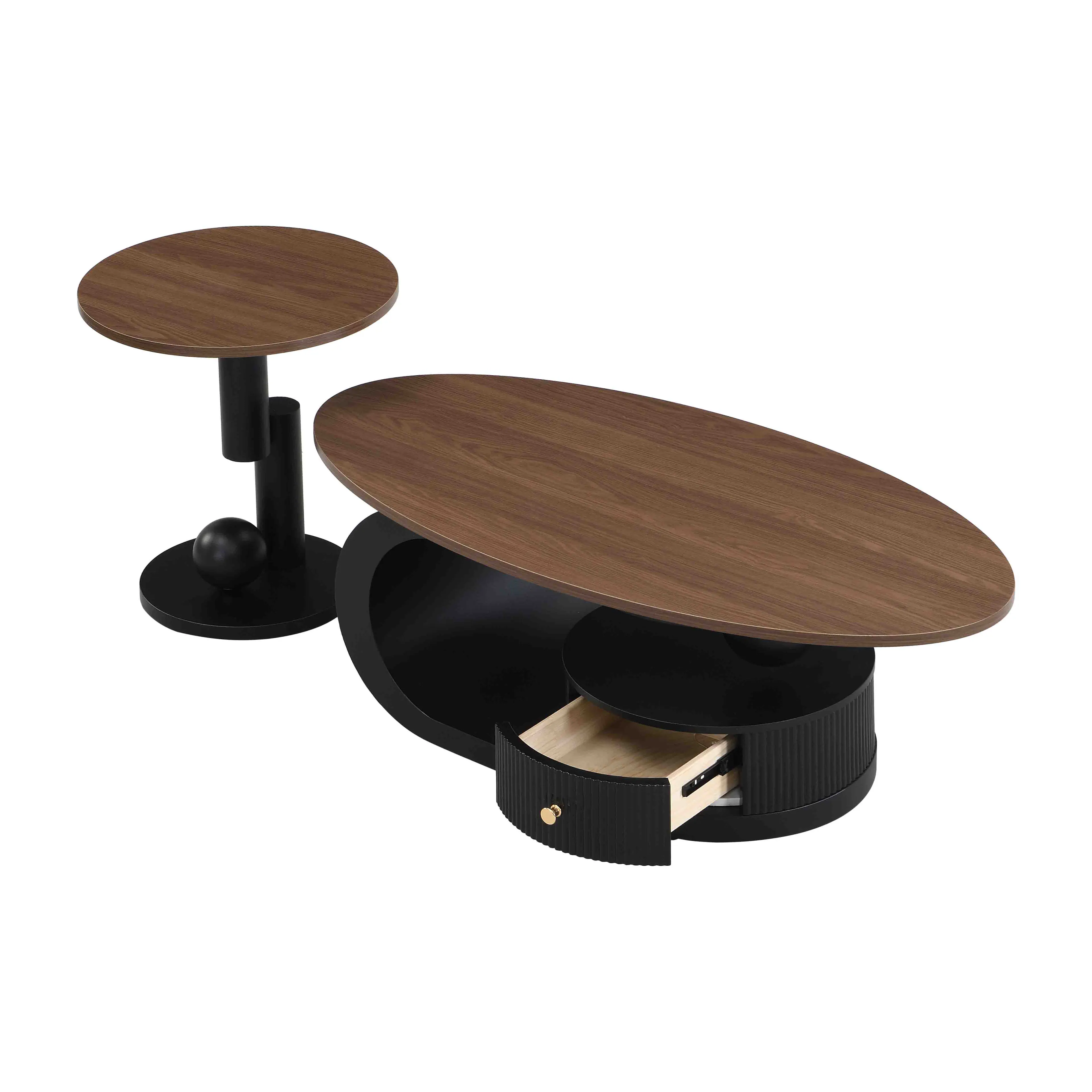 Alt View 4. Loheer - Loheer Luxury Nesting Coffee Table Set of 2 Oval and Round Center Table with Storage Black - Black.