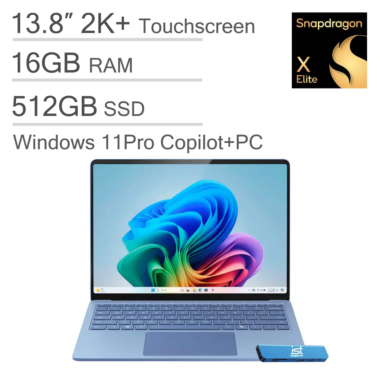 Microsoft - Surface Laptop 7 13.8" 2K+ Touchscreen Laptop - AI Copilot + PC - Snapdragon X Elite - 16GB RAM - 512GB SSD - Win 11Pro - Sapphire
