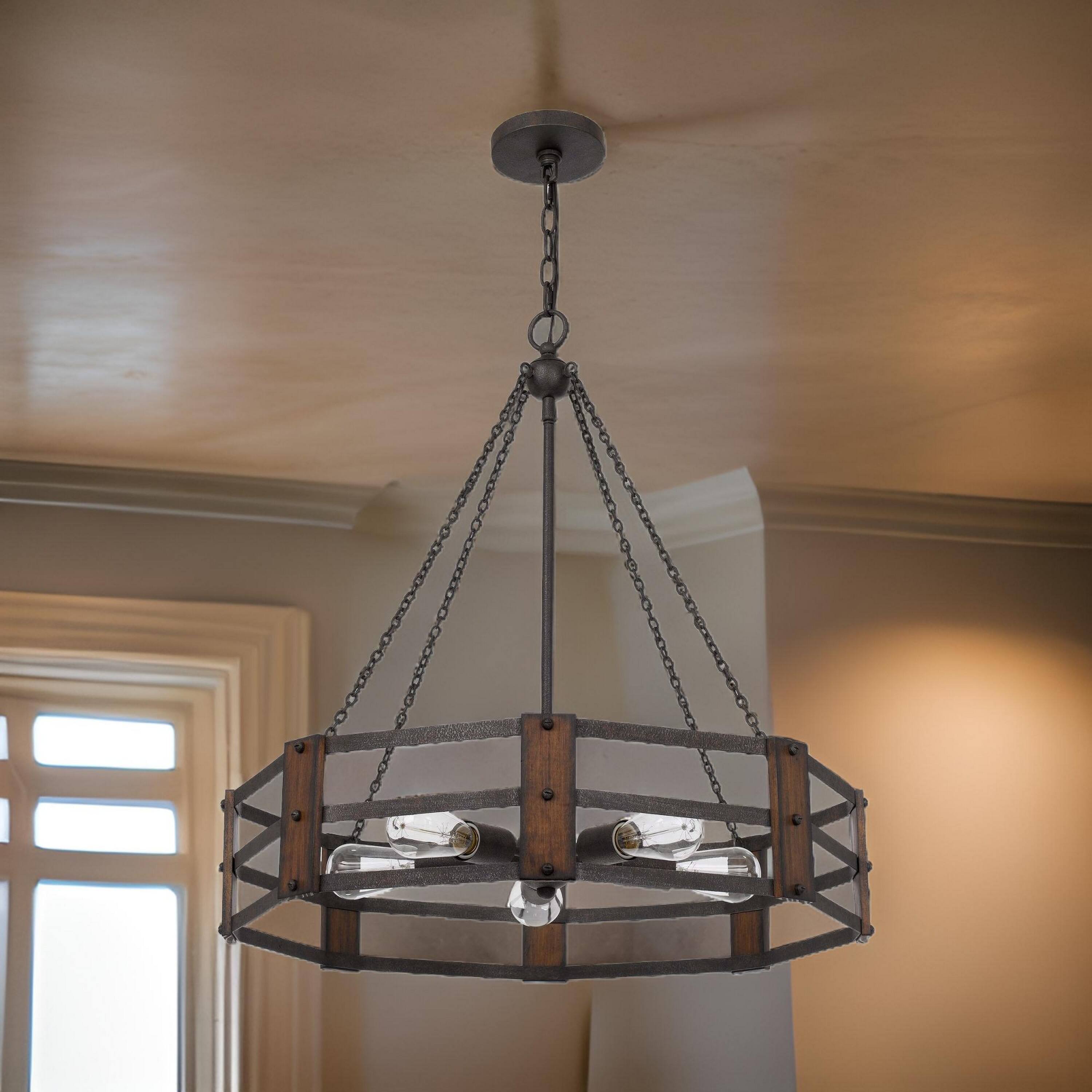Alt View 2. Manhattan Lane - Chandelier with Octagonal Cage Design Metal Frame and Wood Accents - Brown.