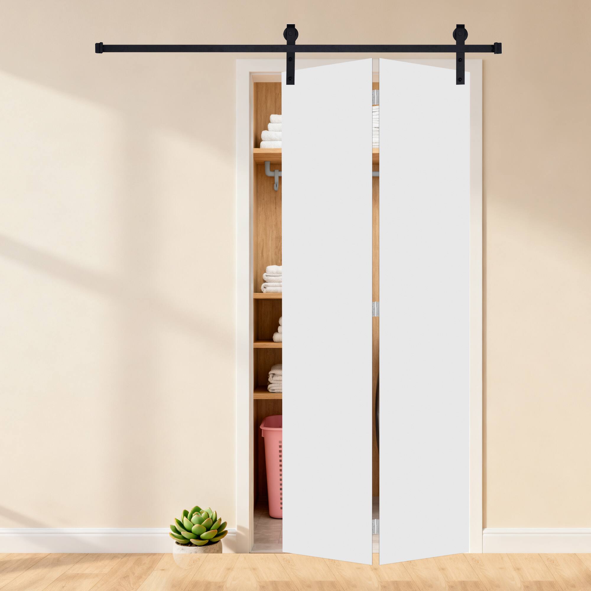 Alt View 1. Boyel Living - Milk White Modern 2-Panel Barn Sliding Door 36-in L x 0.75-in W x 84-in H with Hardware Kit - Milk White.