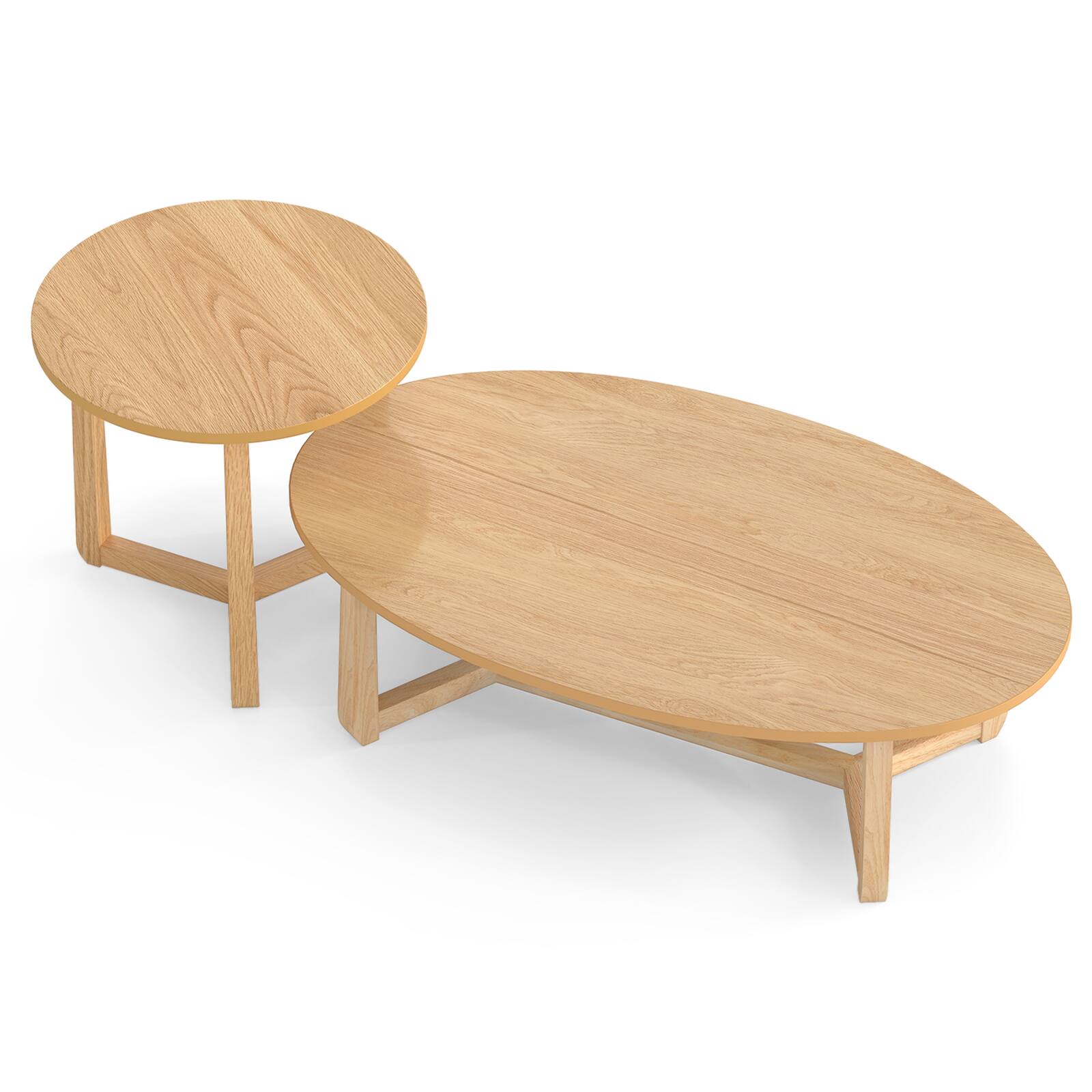 Alt View 5. Costway - Costway Nesting Coffee Table Set of 2 Oval Accent Table & Round Sofa Side Table - Natural.