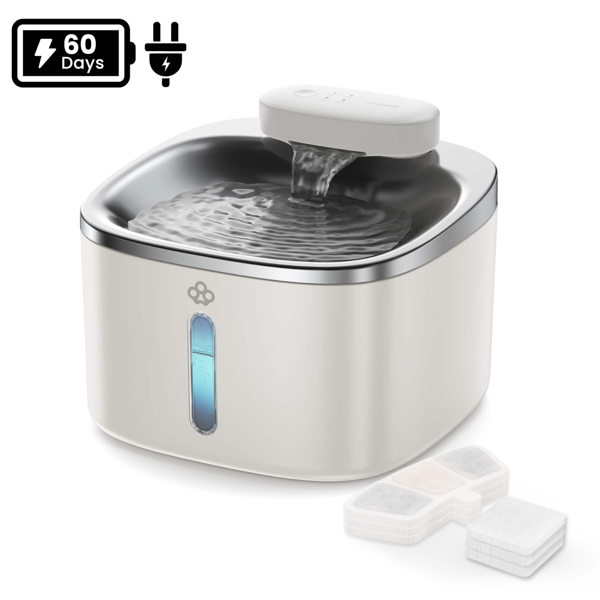 Oneisall - 3.5L 118oz Cordless Automatic Pet Water Fountain For Dog Cat Quiet with Motion Sensor BPA Free 3 Filters - White