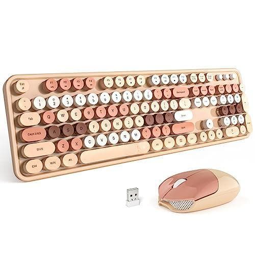 Reds Spade - And Mouse Combo Retro With Round Keycaps 2 Dropout free Connection Cute For Pc laptop windows Xp 7 8 10 col - Milk Tea