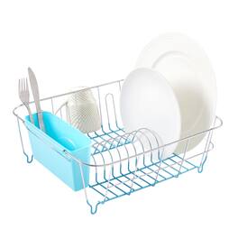 Sweet Home Collection - Chrome Plated Steel 2-Piece Small Compact Dish Drainer - Turquoise
