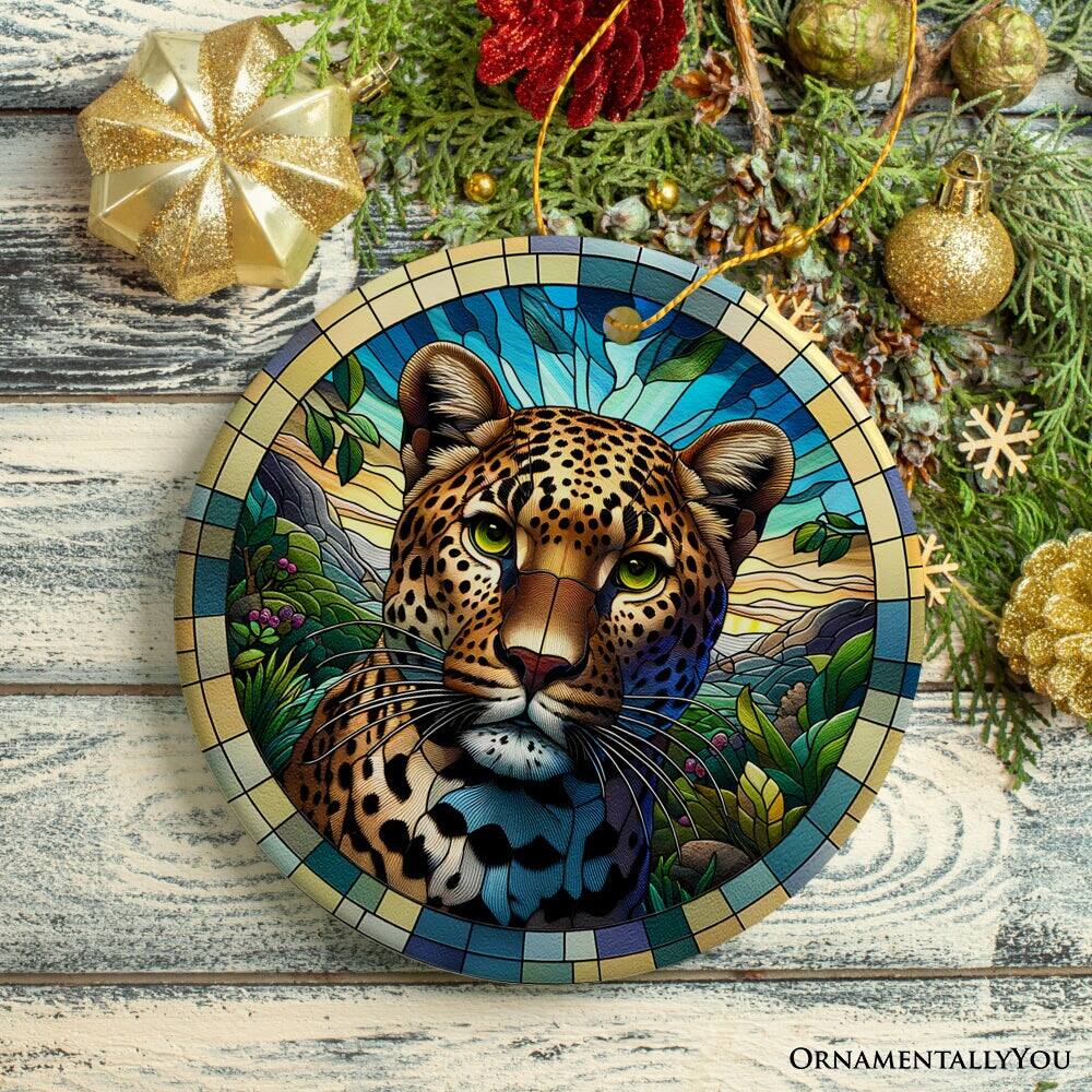 Back. OrnamentallyYou - African Leopard Expedition Stained Glass Ceramic Ornament Safari Animals Christmas Gift Version 1 - Multi-colored.
