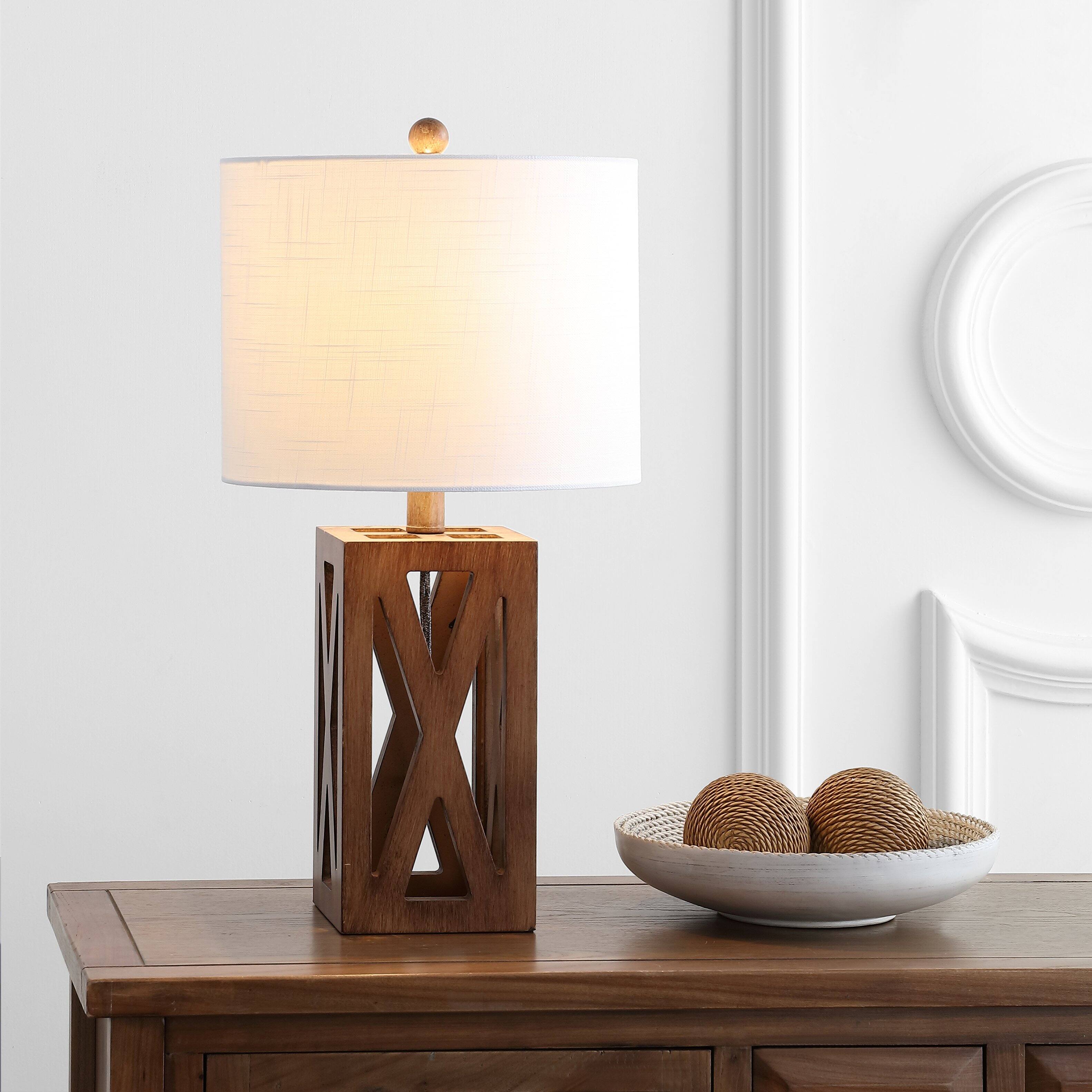 Alt View 1. Jonathan Y - Stewart 21.5" Farmhouse Wood LED Table Lamp, Brown - Brown.