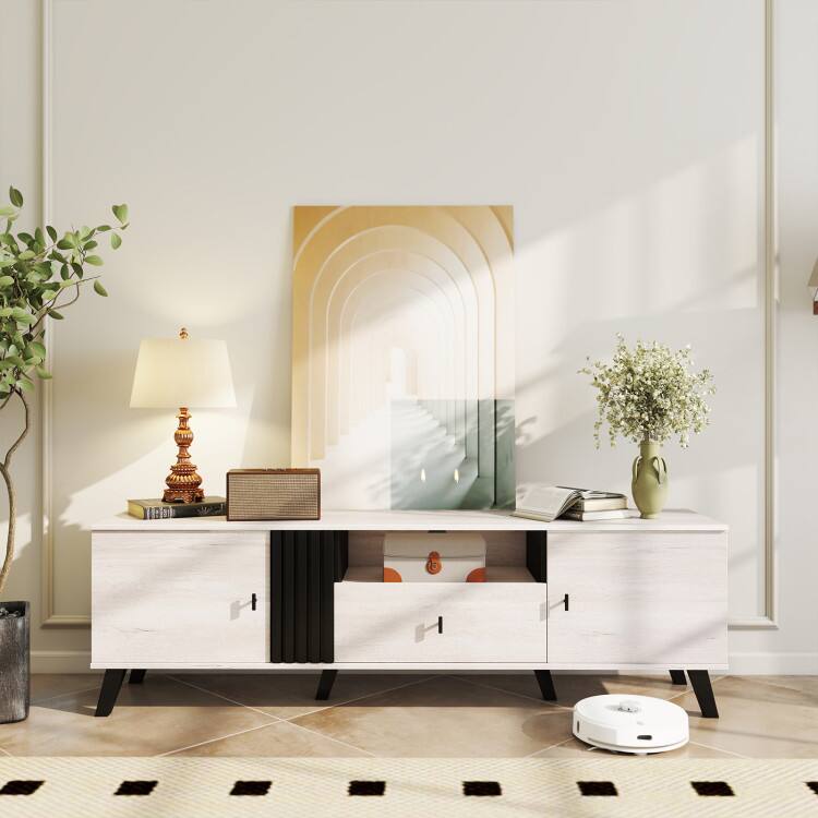 Left. SlickBlue - Mid Century Modern TV Stand with Storage, Stylish Entertainment Center for Living Room - Oak, Black.