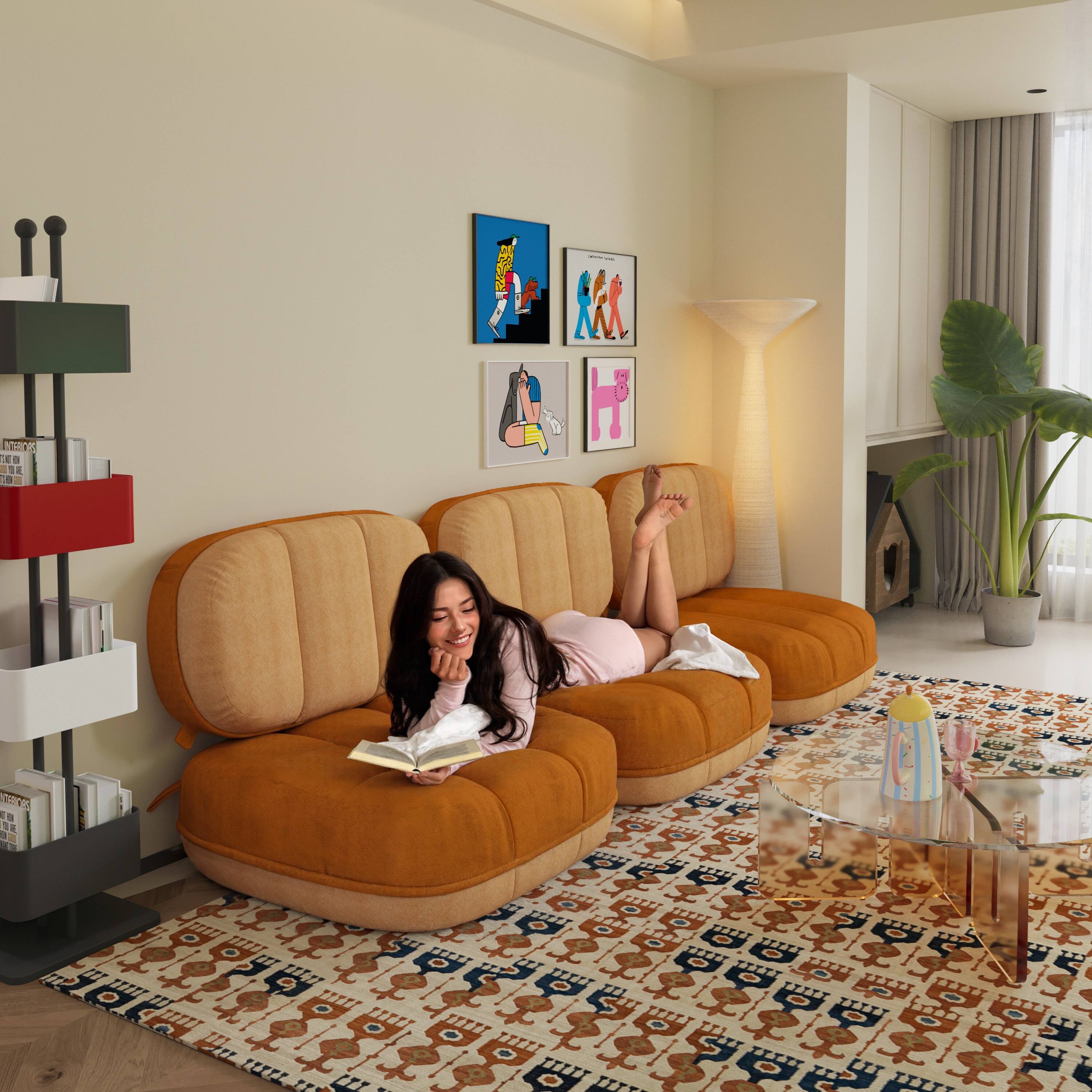 Alt View 4. wowmax - Modular Floor Sofa with Backrest, Reversible Colors Lazy Sofa Floor Pillow Seating, Flexible Lounge Chair Futon Sectiona - Orange.