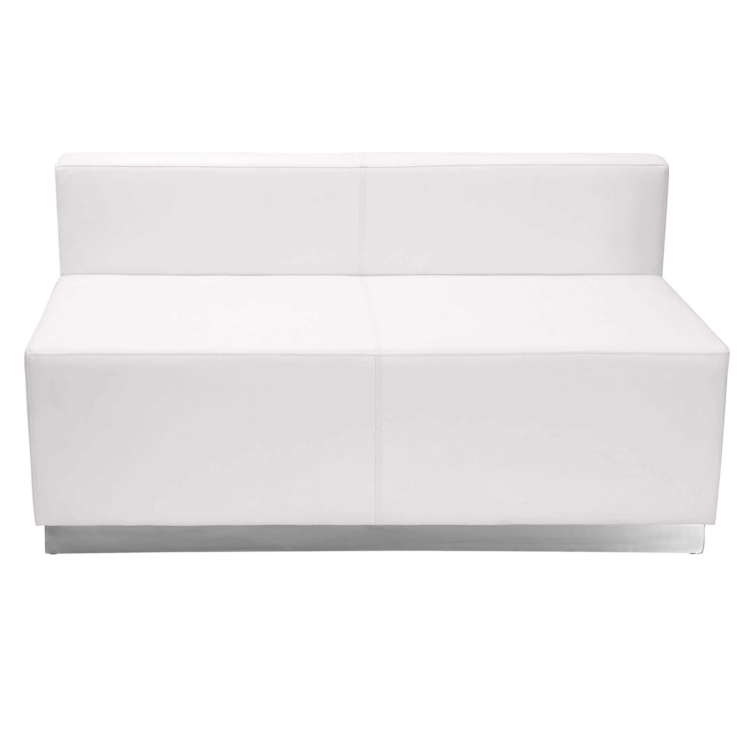 Flash Furniture - HERCULES Alon Series Melrose White LeatherSoft Loveseat with Brushed Stainless Steel Base - White