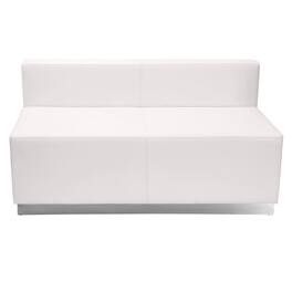 Flash Furniture - HERCULES Alon Series Melrose White LeatherSoft Loveseat with Brushed Stainless Steel Base - White
