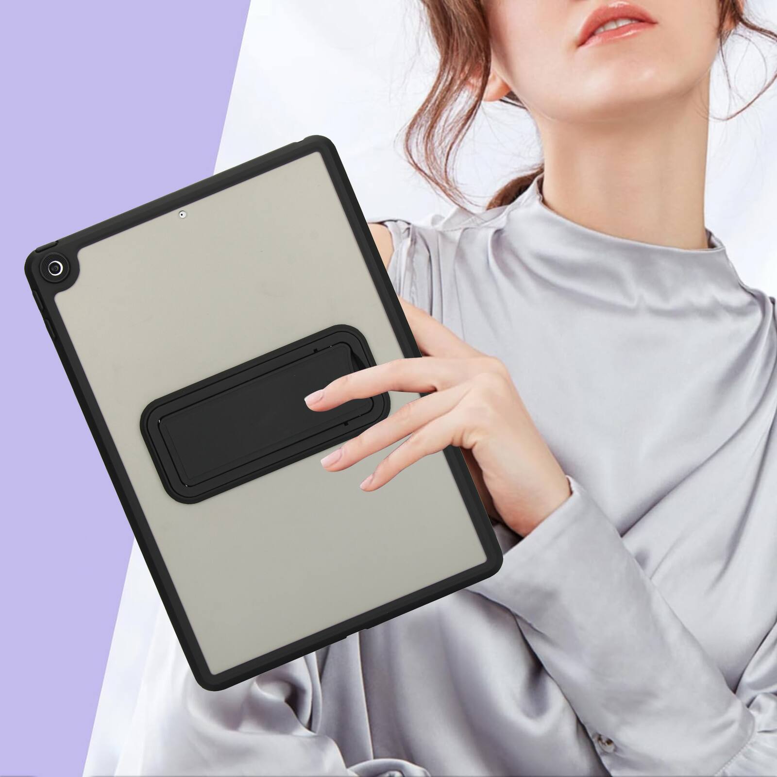 Alt View 3. UUCOVER - Case for iPad 9th 8th 7th Gen 10.2-inch (2021/2020/2019), Shockproof TPU+PC Matte Case Kickstand Slim Back Cover - Black.