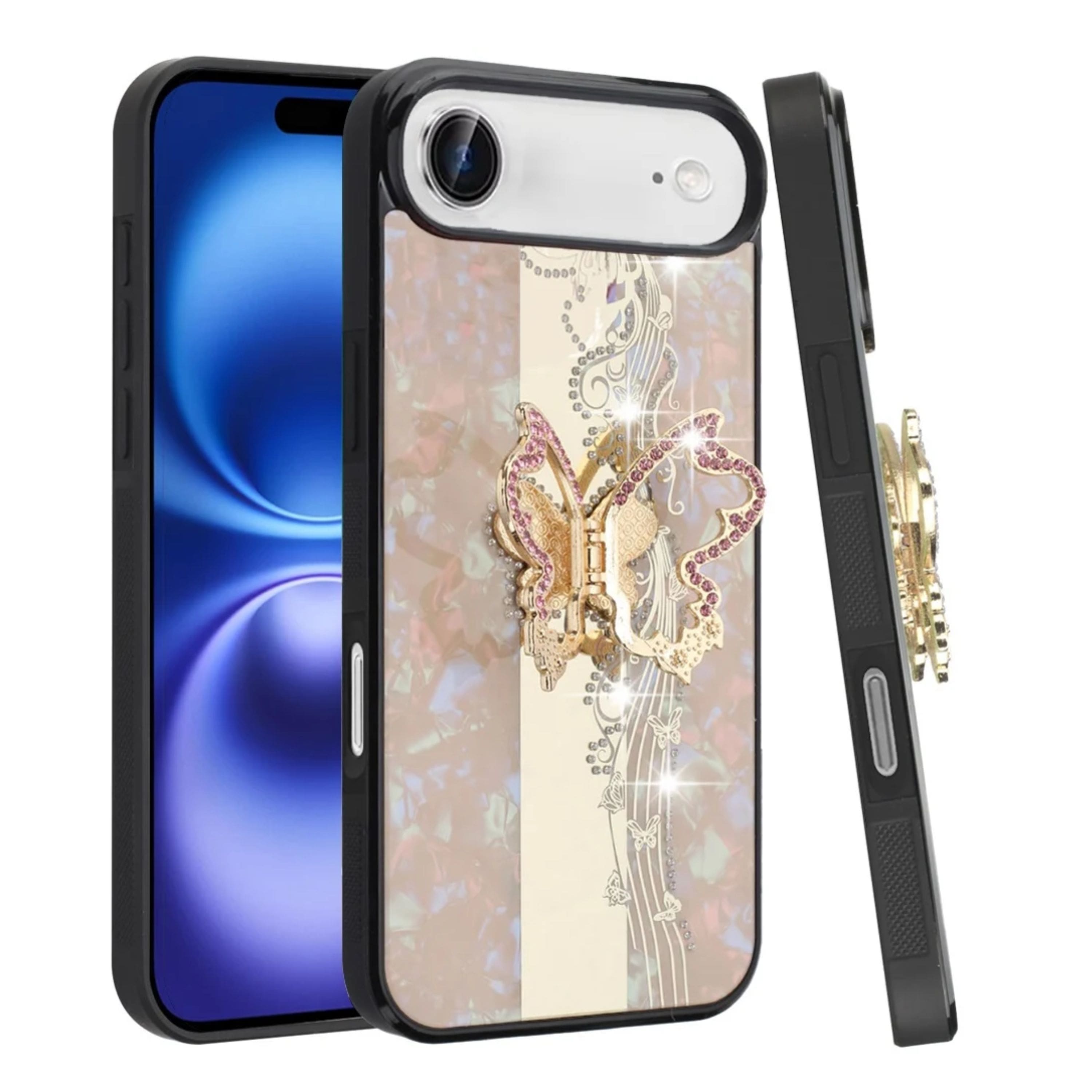 Kitcheniva - Enchanted Butterfly Design Rhinestone Glitter Phone Case With Tempered Glass For iPhone Air - Gold price history on PriceWatchPro