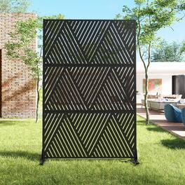 PexFix - 72 in. x 47 in. Triangle Pattern Metal Outdoor Privacy Screen & Panels, Freestanding Garden Divider Fence - Black