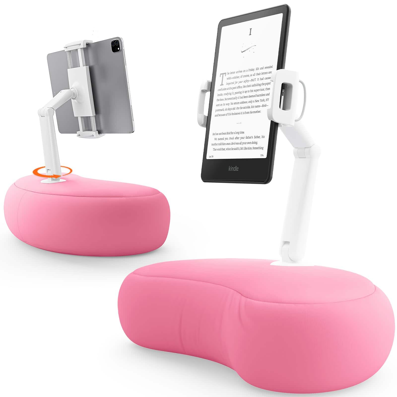 METALTON - Kindle Pillow Stand Ipad Compatible With 4 7 6 Phone Adjustable Lap Beanbag Tablet Holder For Bed Flexible - Pink
