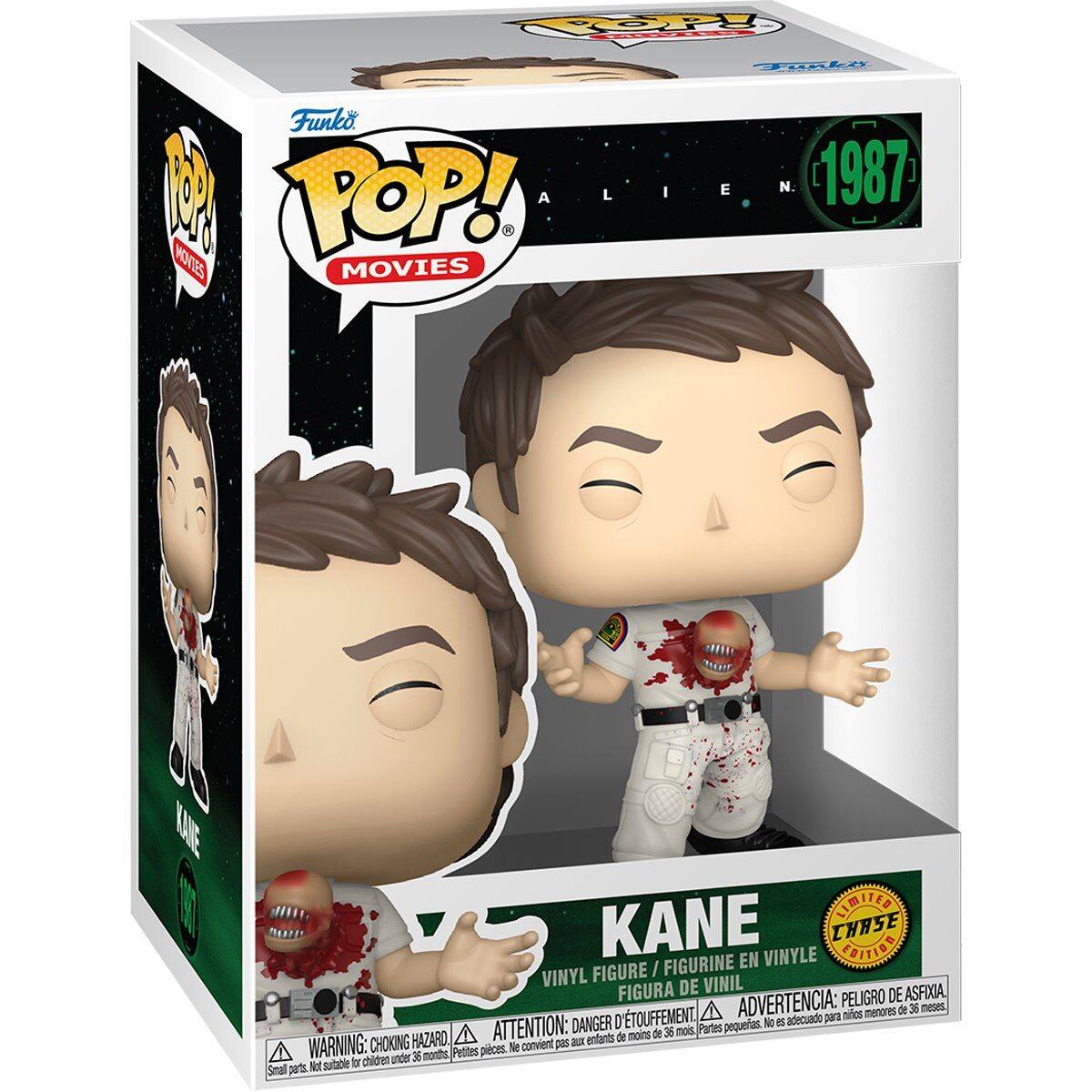 Funko POP! Movies  
Alien  
1987  
Kane  
Vinyl Figure / Figurine en Vinyle / Figura de Vinil  
Limited Chase Edition  

Warning: Choking Hazard - Small parts. Not suitable for children under 36 months.  
Advertencia: Peligro de asfixia. No es adecuado para menores de 36 meses.  
Attention: Danger - Petites pièces. Ne convient pas aux enfants de moins de 36 mois.